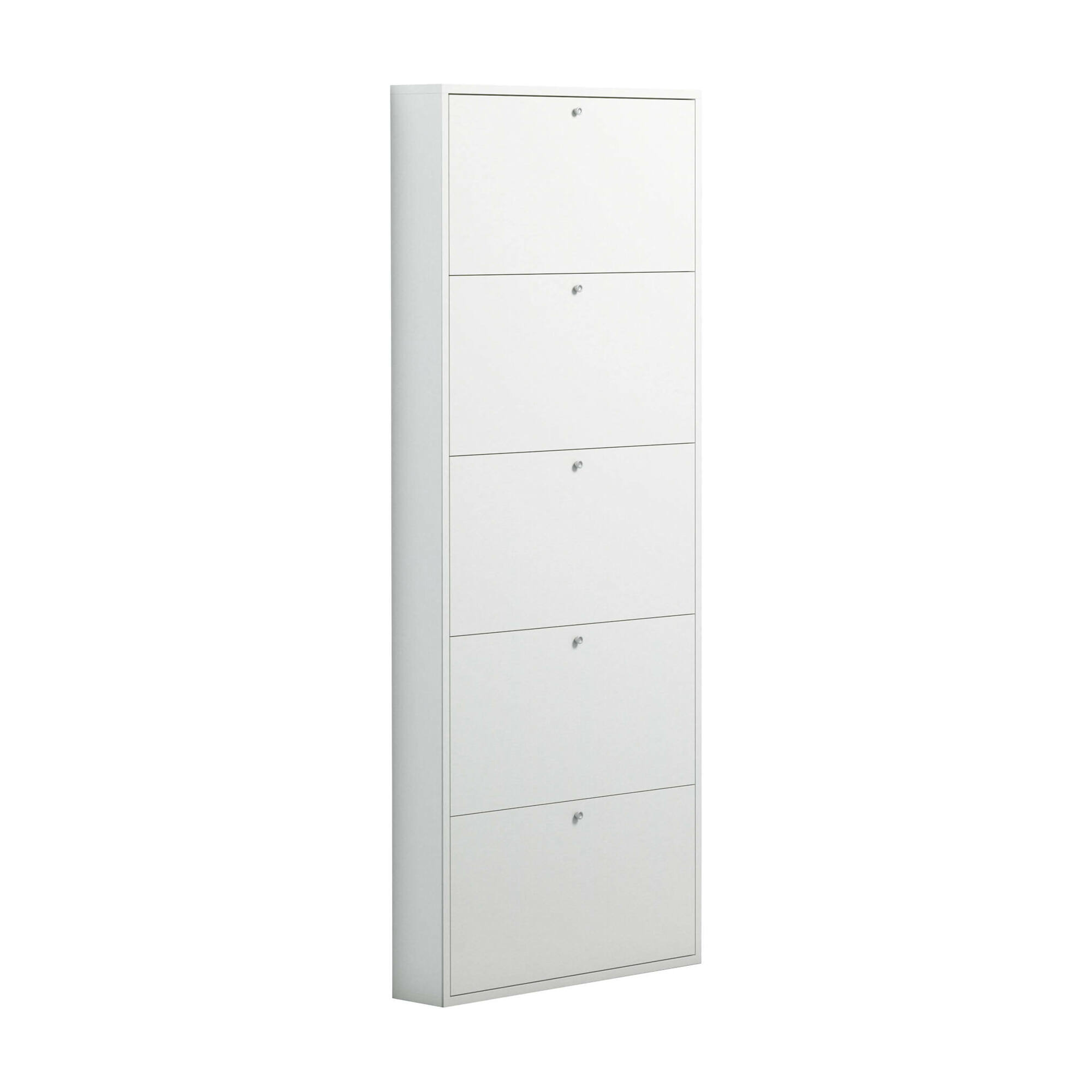 Scarpiera Dmora Samar 5 Ante - Portascarpe Salvaspazio 73x15x180 Cm, Bianco, Made In Italy, Multiuso Per Ingresso E Corridoio