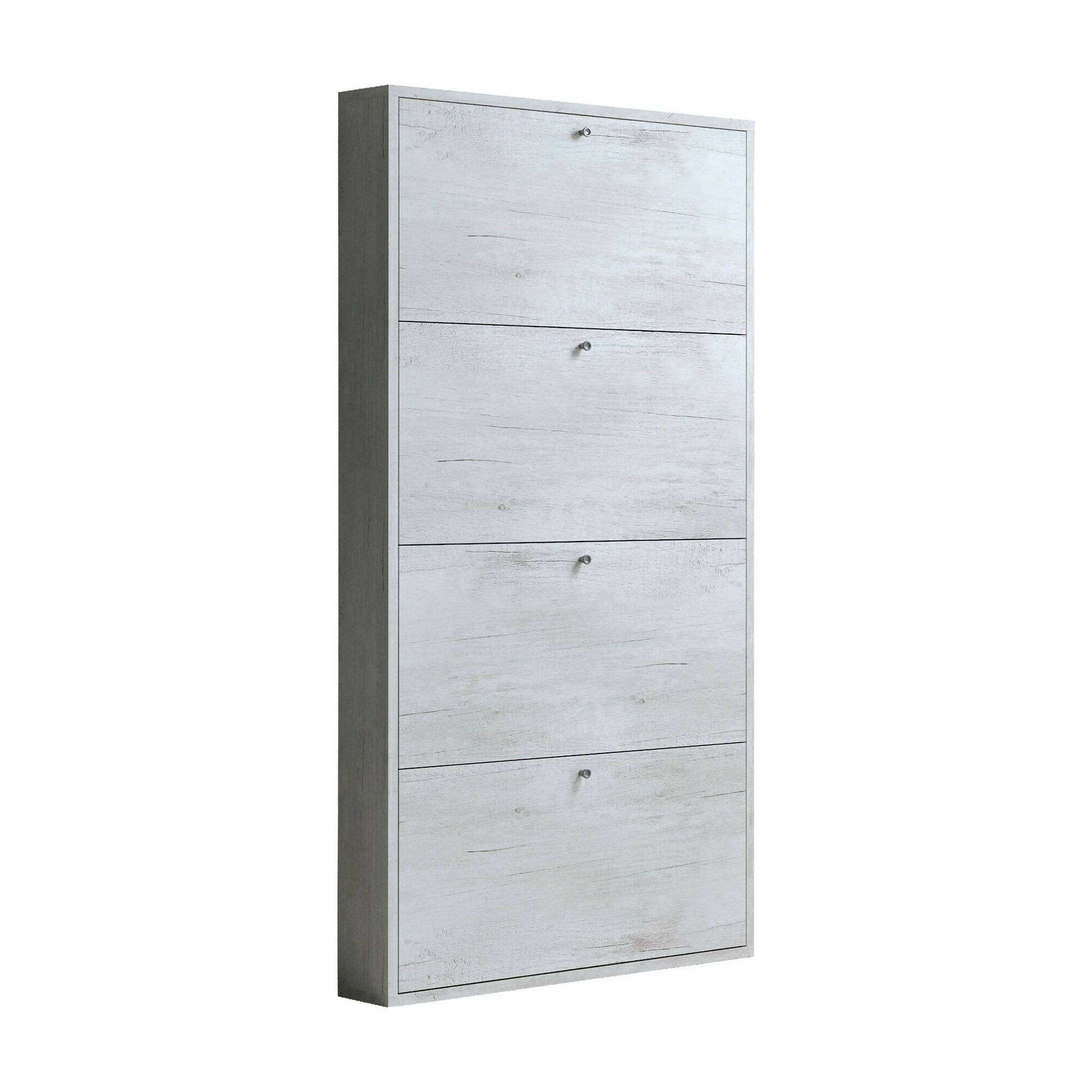Scarpiera Dmora Samar 5 Ante - Portascarpe Salvaspazio 73x15x180 Cm, Bianco, Made In Italy, Multiuso Per Ingresso E Corridoio