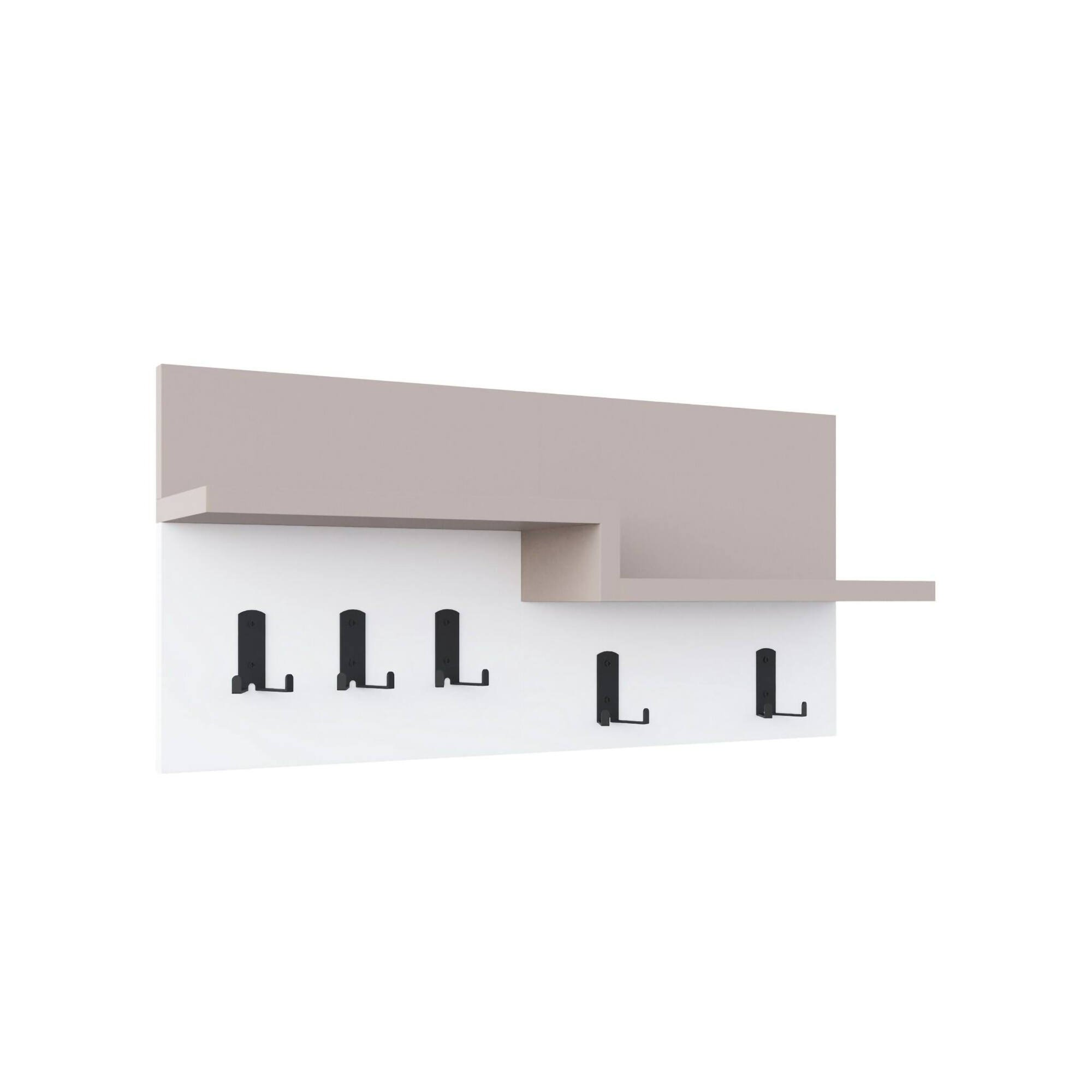 Appendiabiti Euryale, Attaccapanni, Portabiti multiuso, Appendiabiti da parete, 65x15 h31 cm, Beige e Bianco