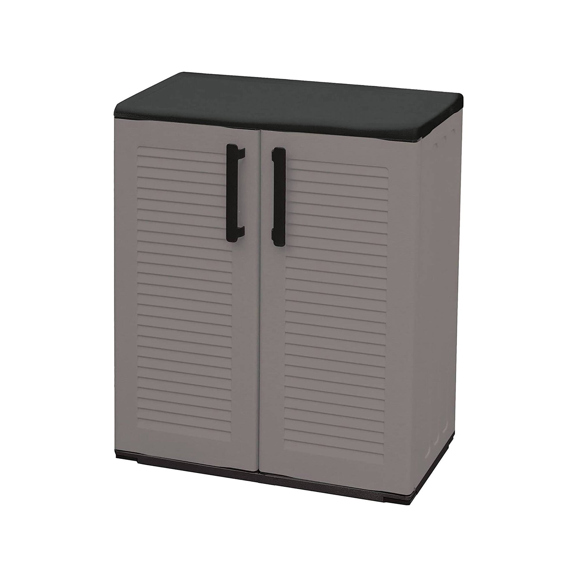 Armadio da esterno Bilzen, Mobile outdoor, Armadio balcone multiuso, 100% Made in Italy, Grigio e Nero, 68x37h84 cm Finitura righe