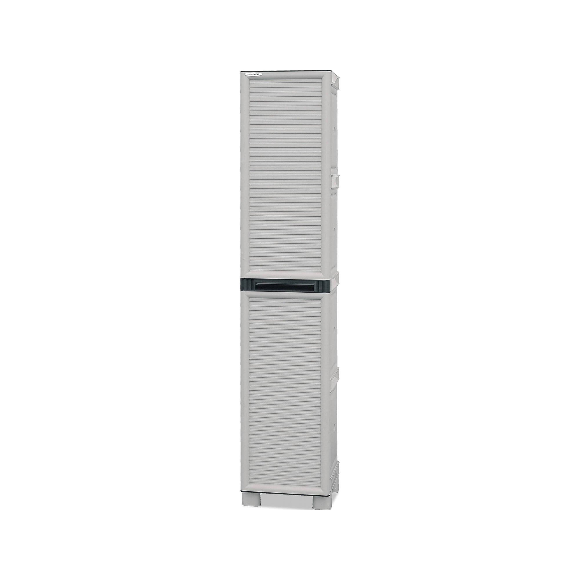 Armadio da esterno Liegi, Mobile outdoor, Armadio balcone multiuso, Armadietto da esterno, 100% Made in Italy, Grigio chiaro, 35x39h172 cm