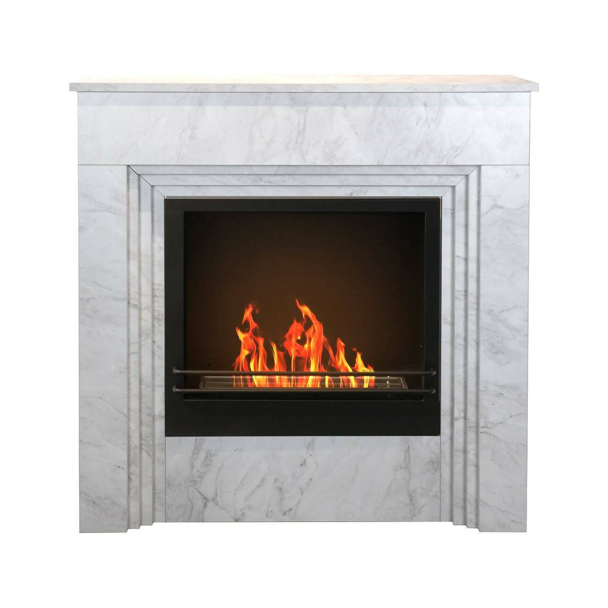 Camino a Bioetanolo Bianco Marmo Capacità 1.8 lt Superficie Riscaldabile 30 m2 96x35x96h cm, Potenza (kw) 3.4 Made in Italy - Kinsasa