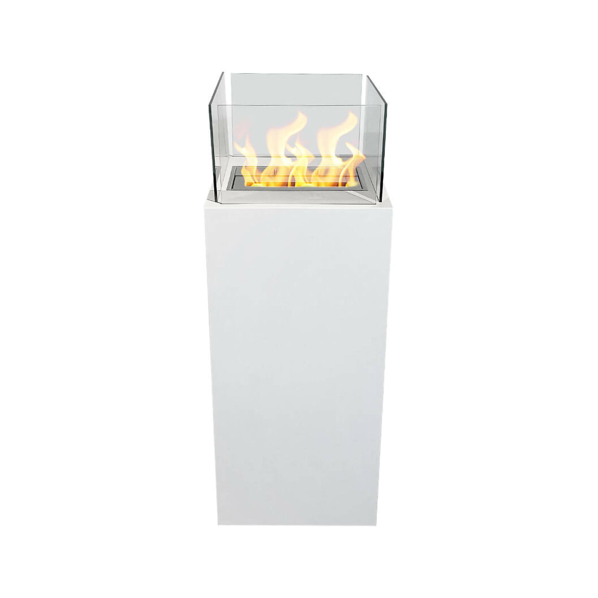 Camino a bioetanolo Dsimonett, Caminetto, Focolare senza fumo, Riscaldatore ad etanolo, Made in Italy, 40x40 h115 cm, Bianco