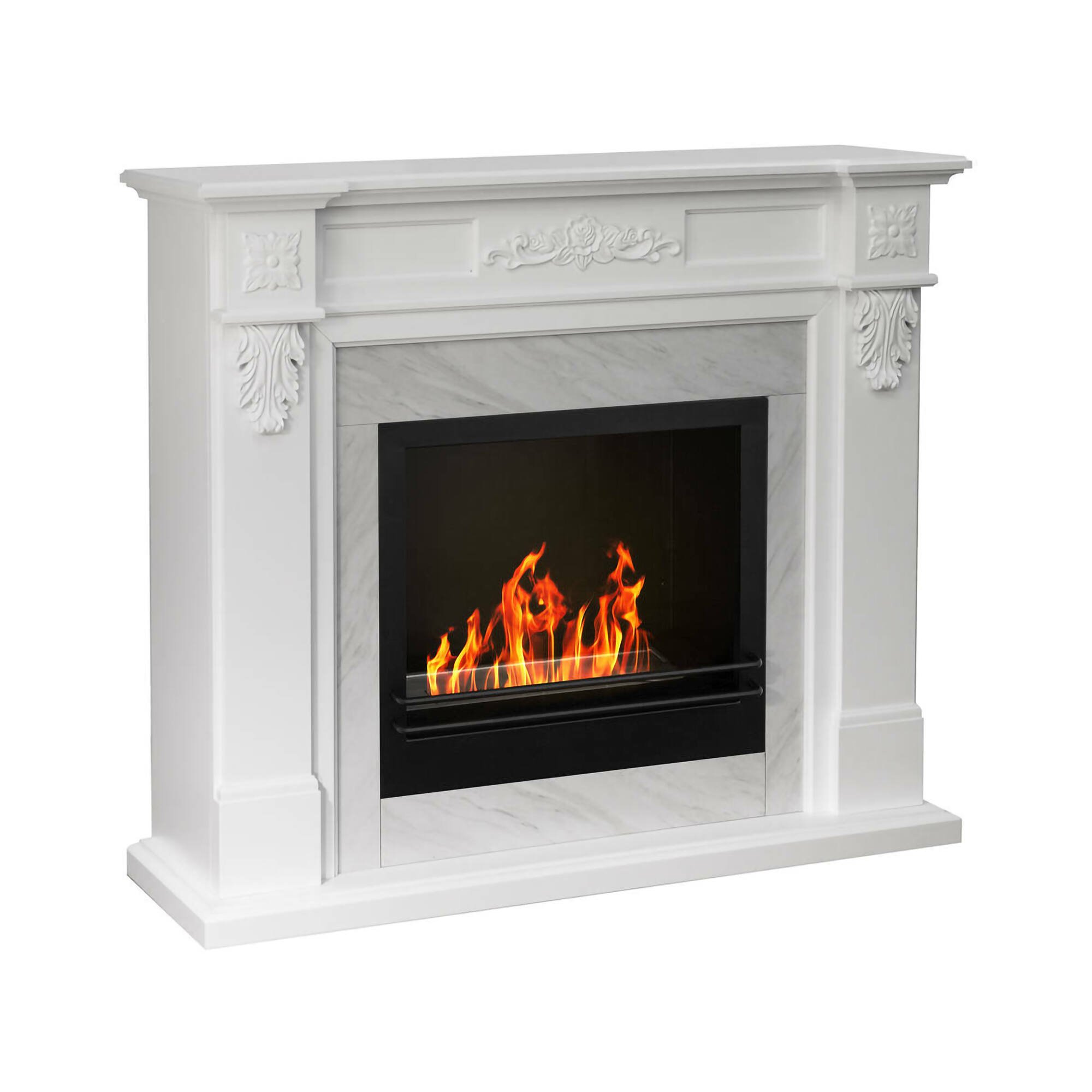 Camino a bioetanolo Dstrefezz, Caminetto, Focolare senza fumo, Riscaldatore ad etanolo, Made in Italy, 38x121 h108 cm, Bianco