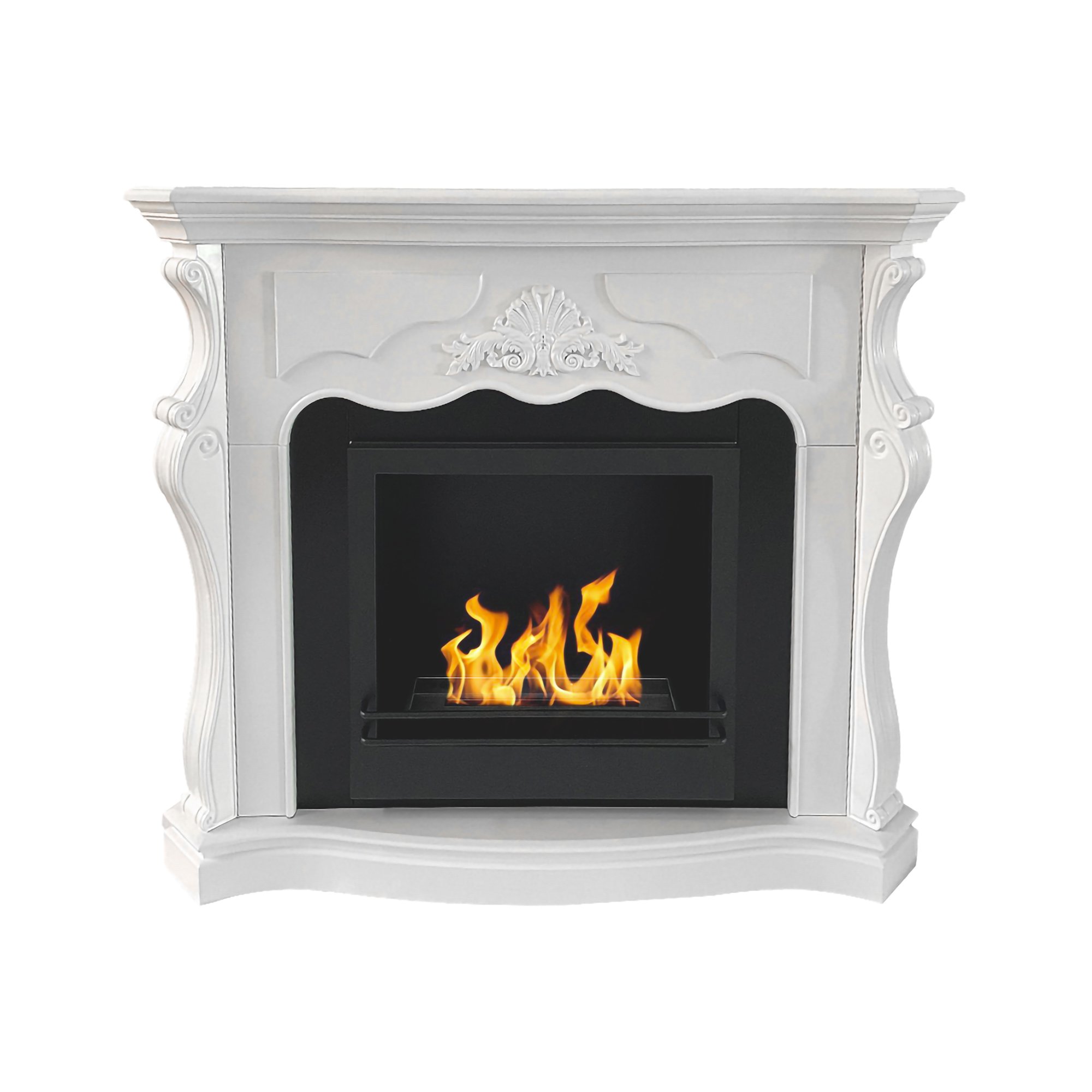Camino a bioetanolo Dstringar, Caminetto, Focolare senza fumo, Riscaldatore ad etanolo, Made in Italy, 123x39 h100 cm, Bianco