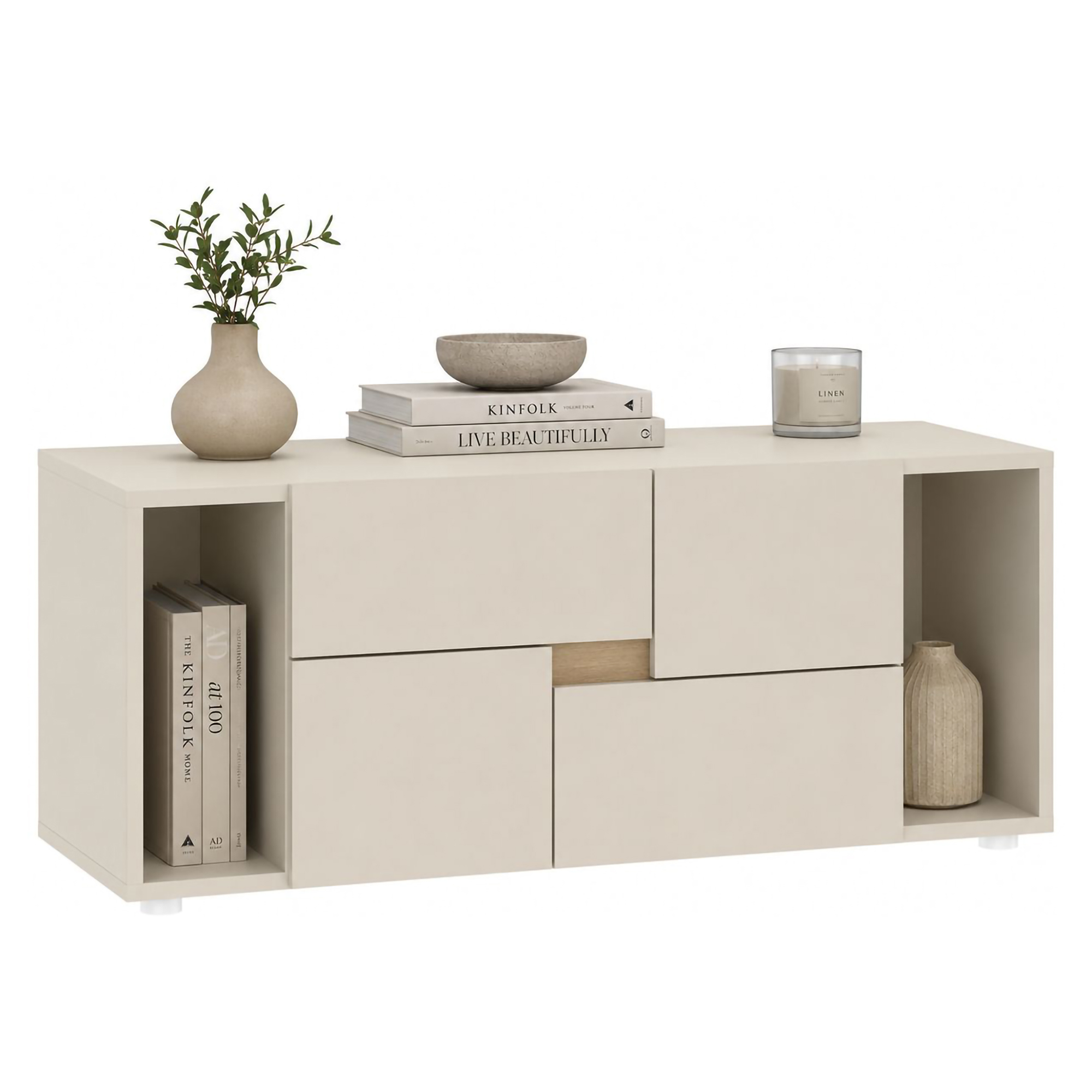 Cassettiera Beige Cashmere 2 Cassetti Apertura Scorrevole 94x30x40h cm, Chiusura Scorrevole - Lamimoli
