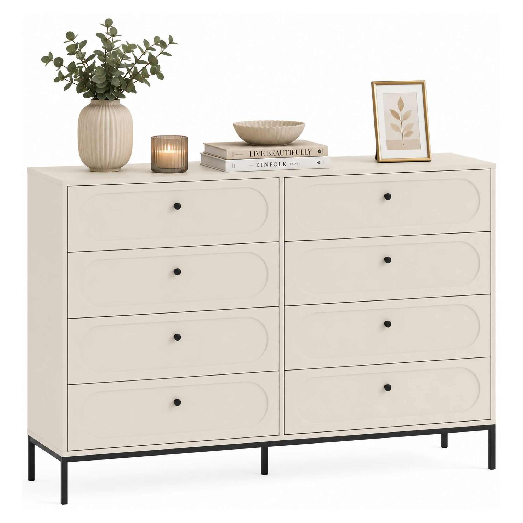 Cassettiera Beige Cashmere 4 Cassetti Apertura Scorrevole 150x40x116h cm, Chiusura Soft Close - Laniva