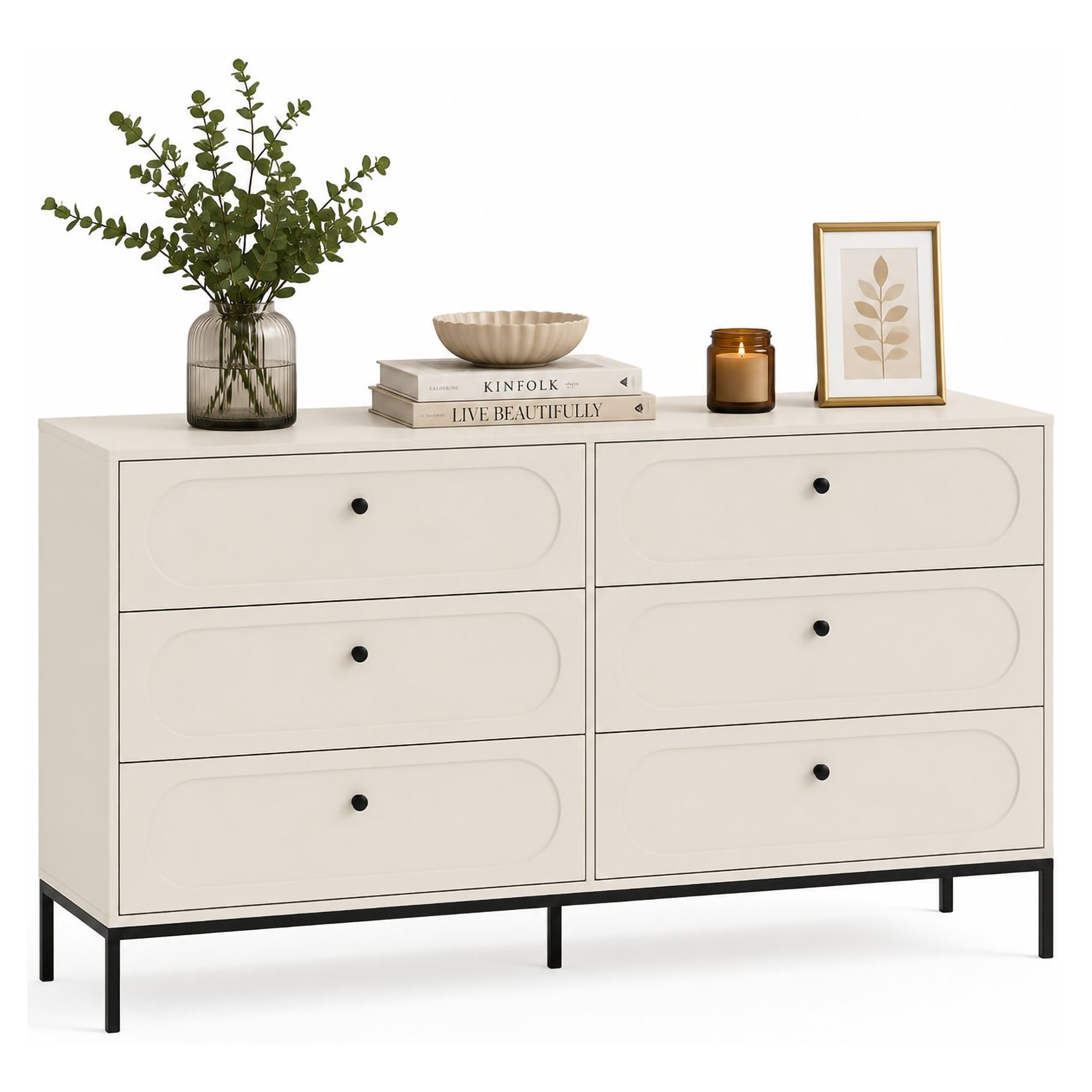 Cassettiera Beige Cashmere 4 Cassetti Apertura Scorrevole 150x40x92h cm, Chiusura Soft Close - Laniti
