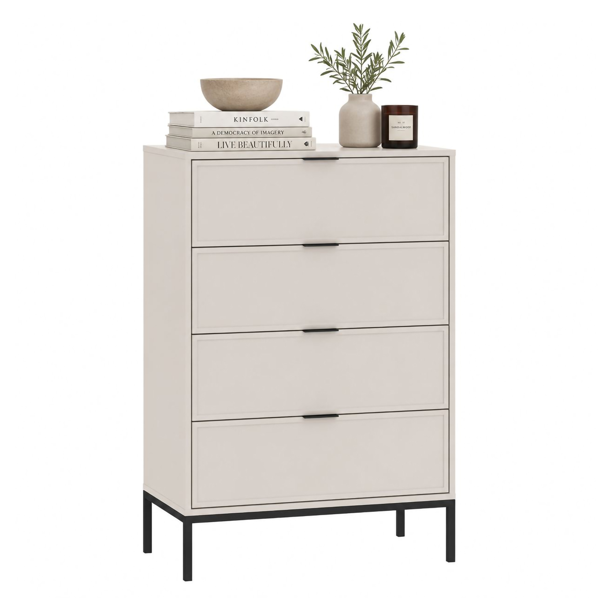 Cassettiera Beige Cashmere 4 Cassetti Apertura Scorrevole 76x40x116h cm, Chiusura Soft Close - Lalena