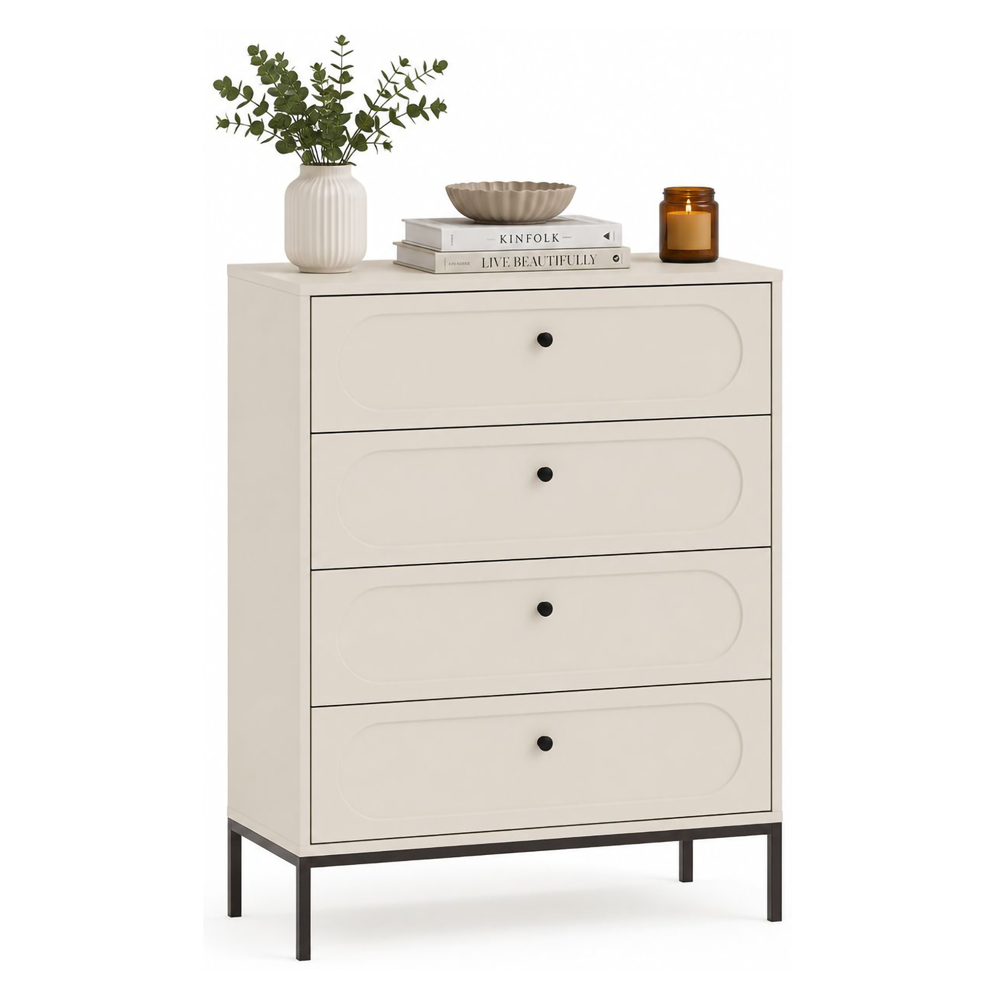 Cassettiera Beige Cashmere 4 Cassetti Apertura Scorrevole 76x40x116h cm, Chiusura Soft Close - Lanesaro