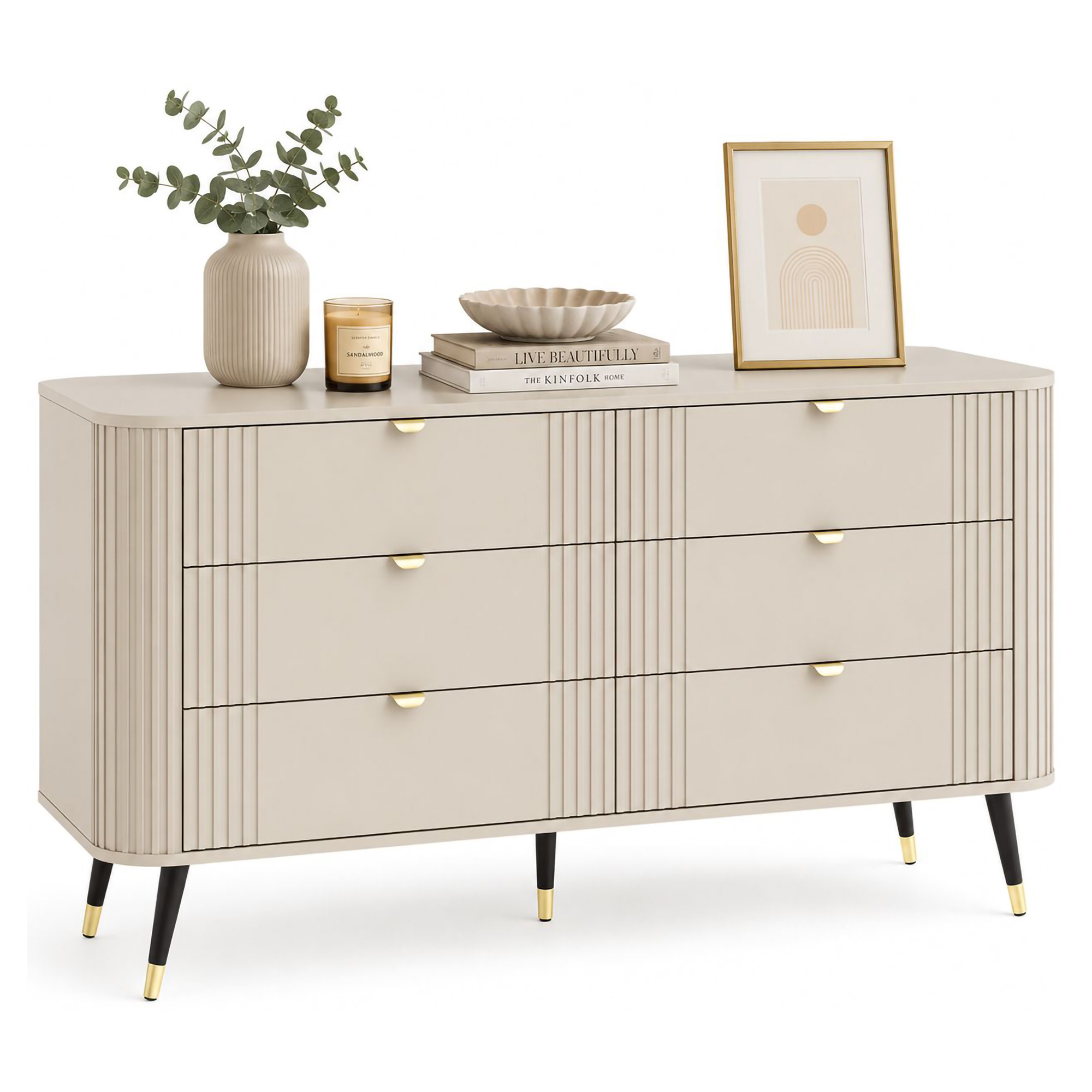 Cassettiera Beige Cashmere 6 Cassetti Apertura Scorrevole 138x40x80h cm, Chiusura Scorrevole - Lanola