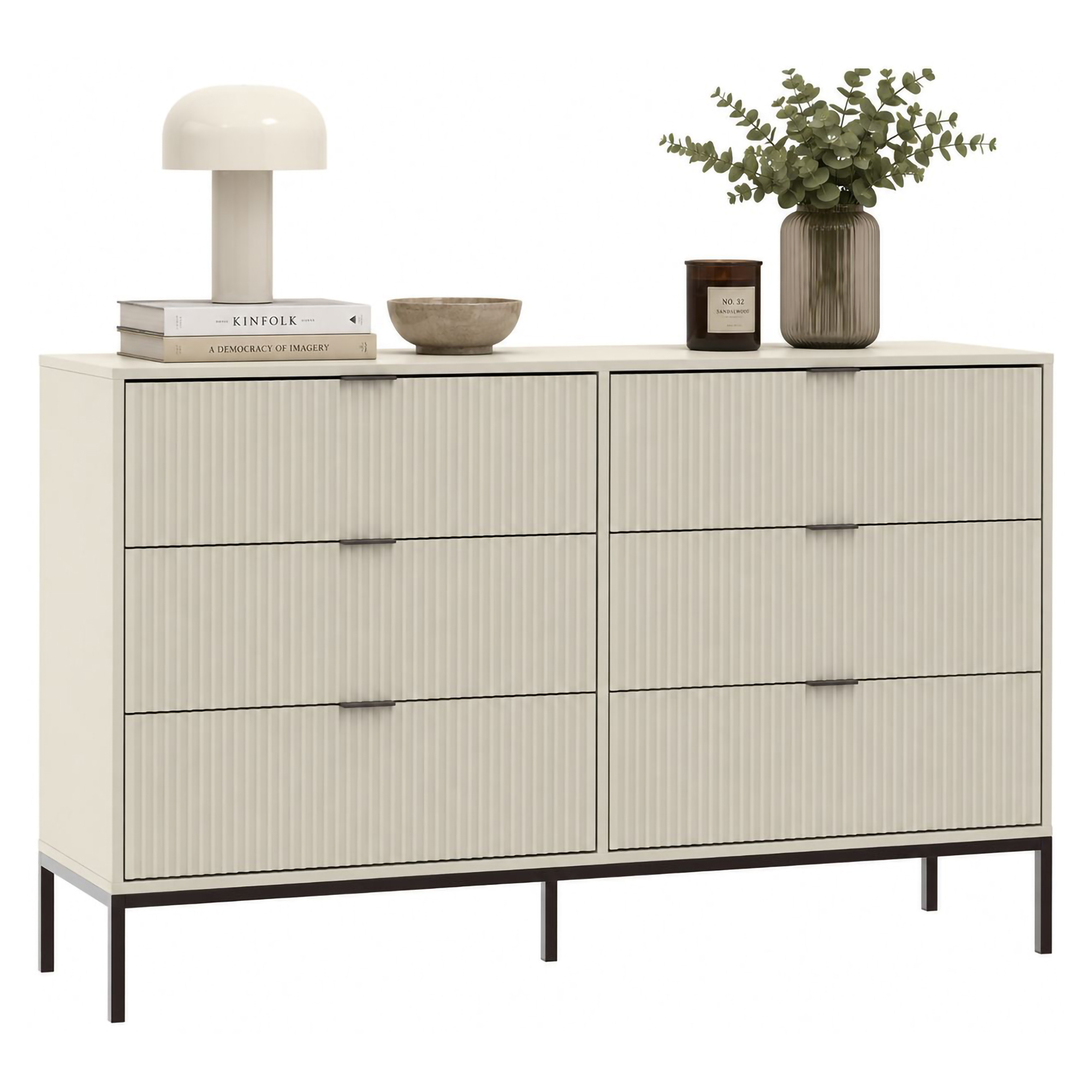 Cassettiera Beige Cashmere 6 Cassetti Apertura Scorrevole 150x40x92h cm, Chiusura Soft Close - Lalifa