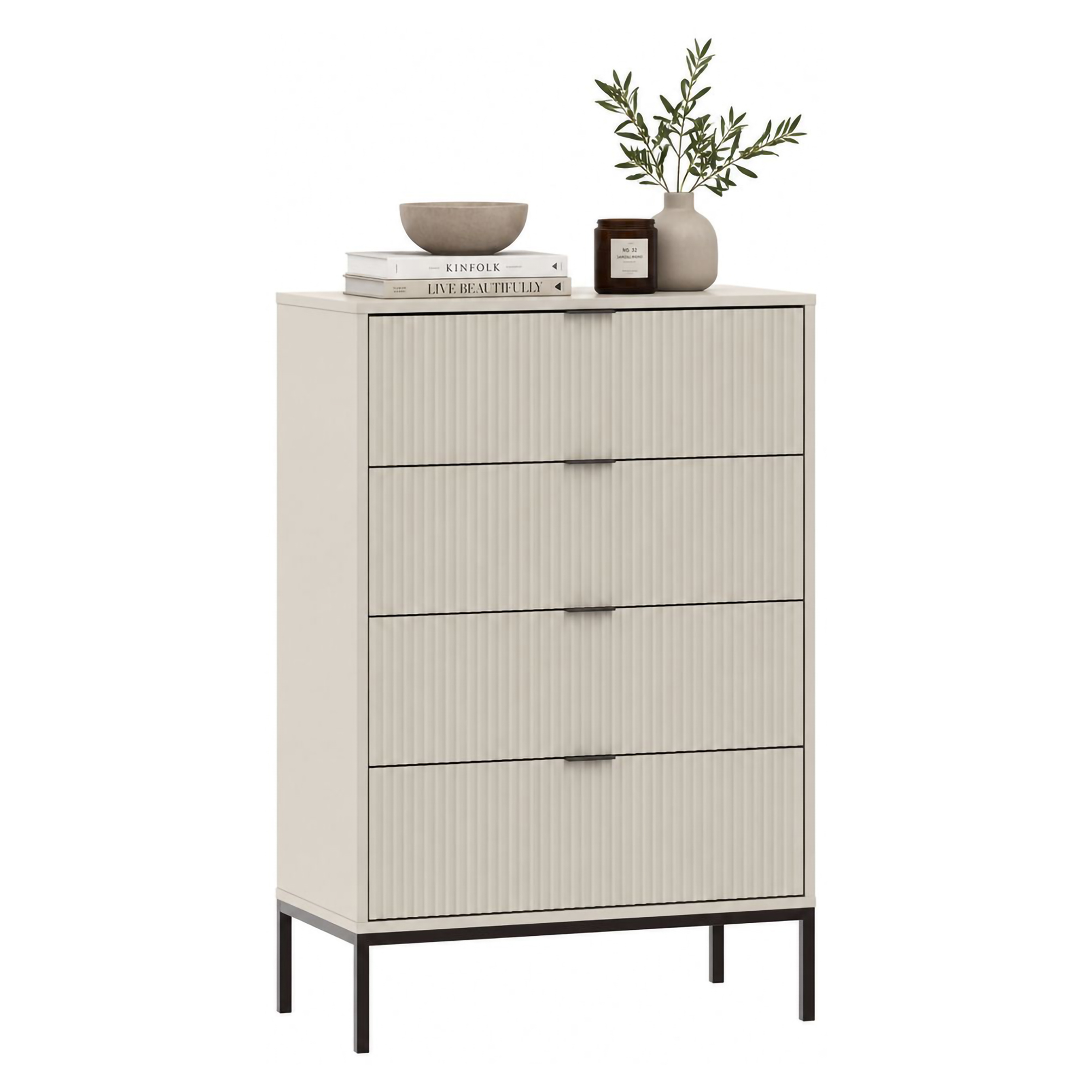 Cassettiera Beige Cashmere 6 Cassetti Apertura Scorrevole 76x40x116h cm, Chiusura Soft Close - Laleriba