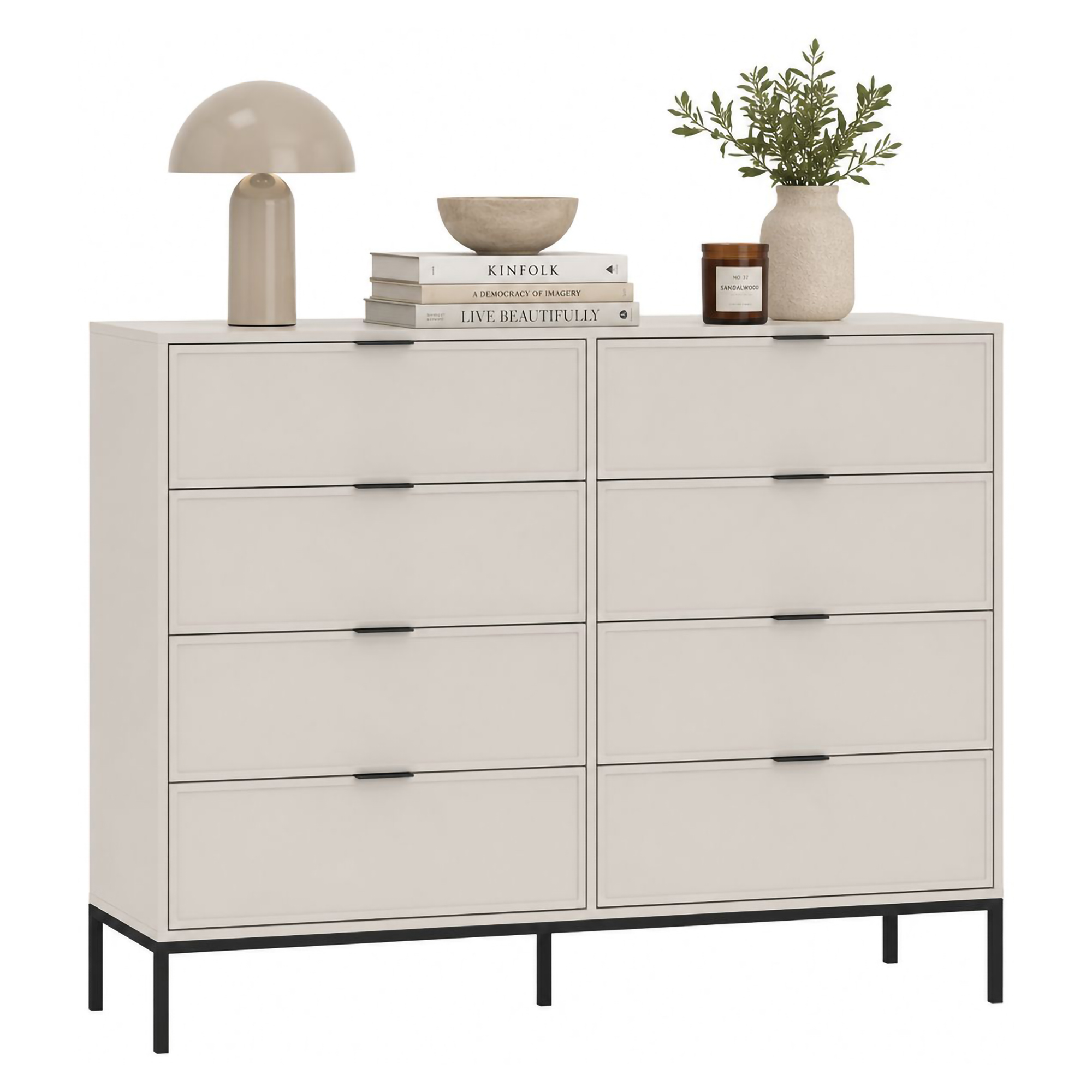Cassettiera Beige Cashmere 8 Cassetti Apertura Scorrevole 150x40x116h cm, Chiusura Soft Close - Lamepa