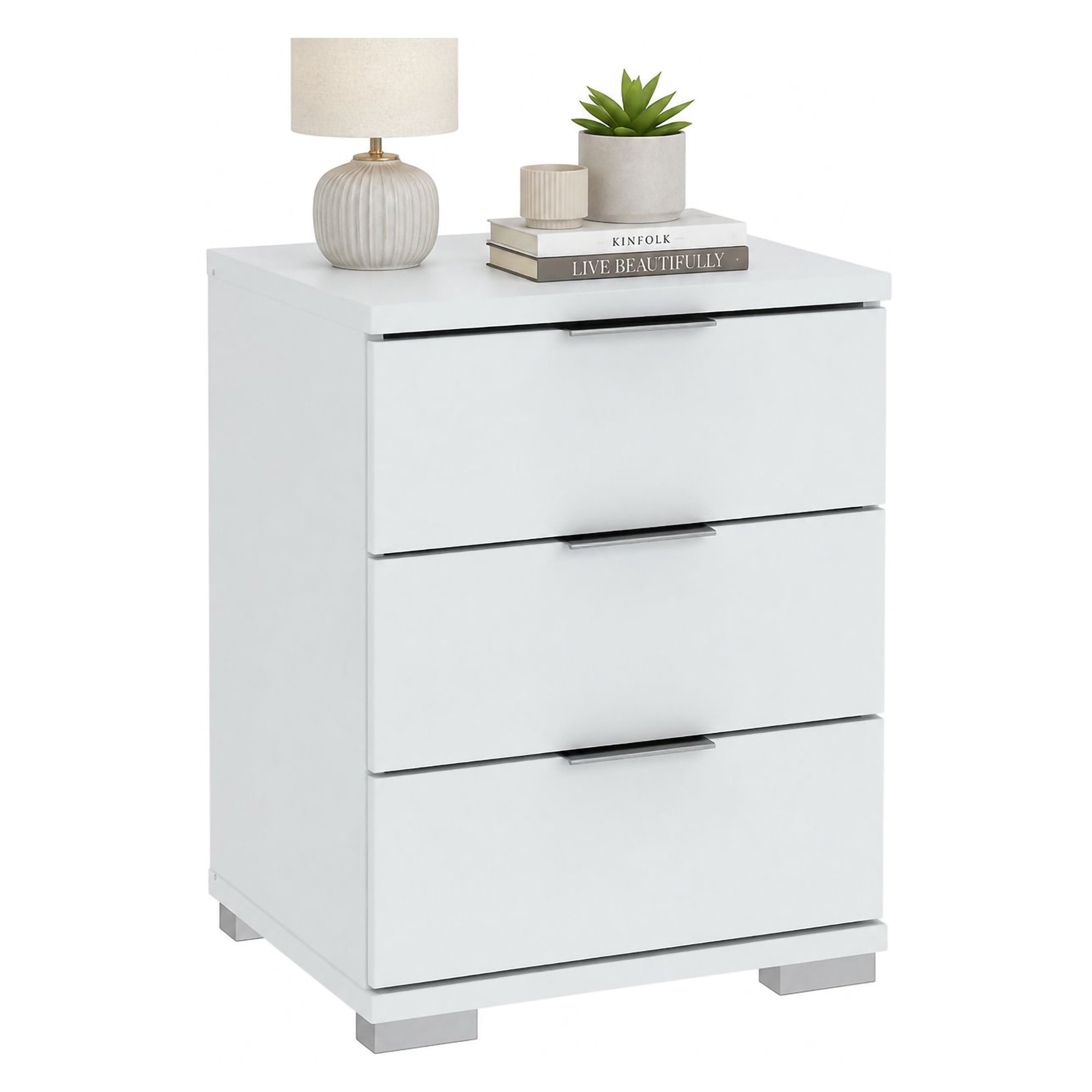 Cassettiera Bianco 3 Cassetti Apertura Scorrevole 46x42x61h cm, Chiusura Scorrevole - Laharo