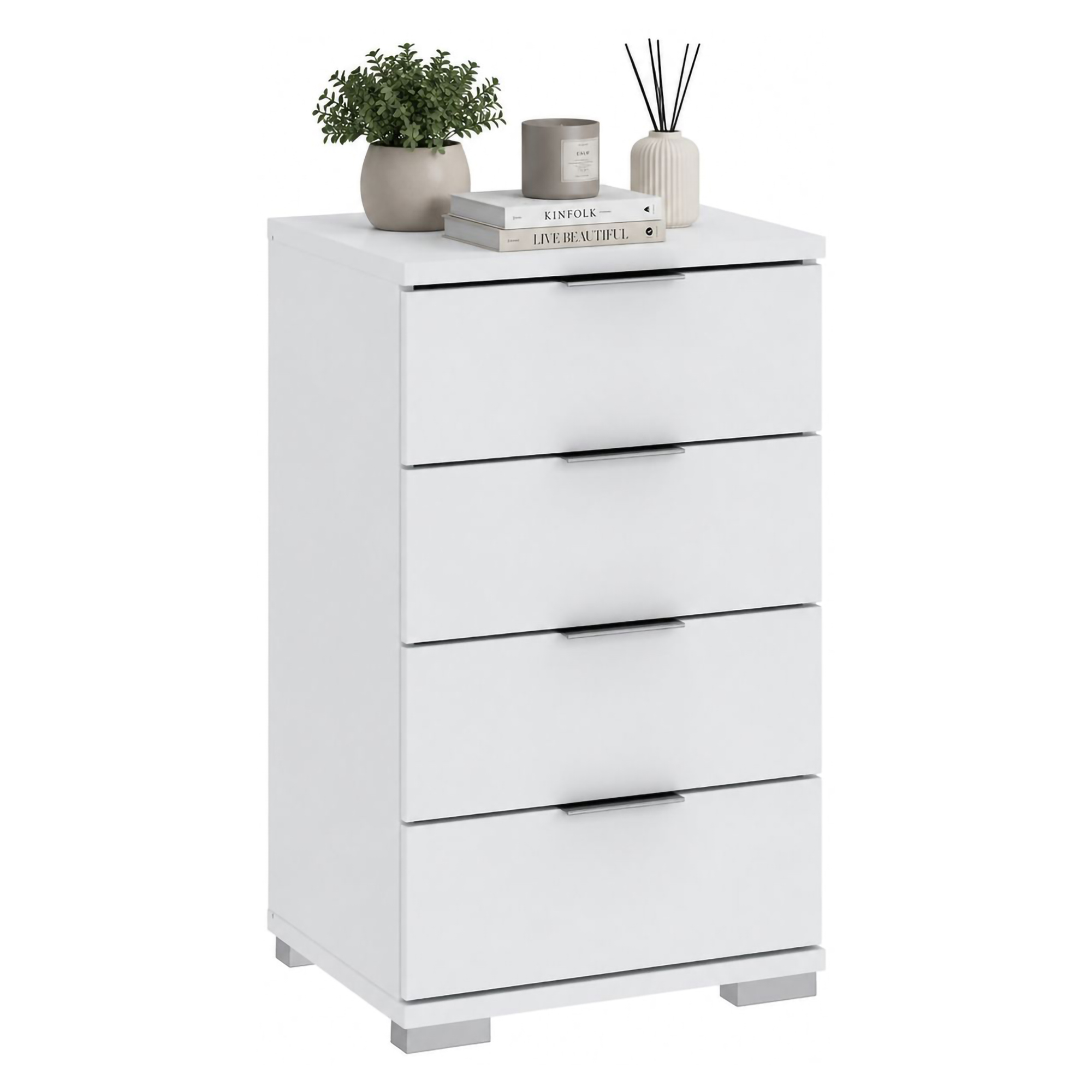 Cassettiera Bianco 4 Cassetti Apertura Scorrevole 46x42x79h cm, Chiusura Scorrevole - Laka