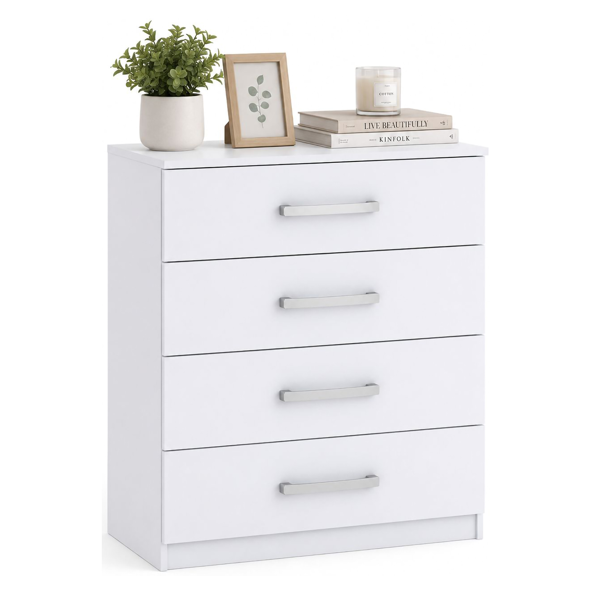 Cassettiera Bianco 4 Cassetti Apertura Scorrevole 83x43x97h cm, Chiusura Scorrevole - Laga