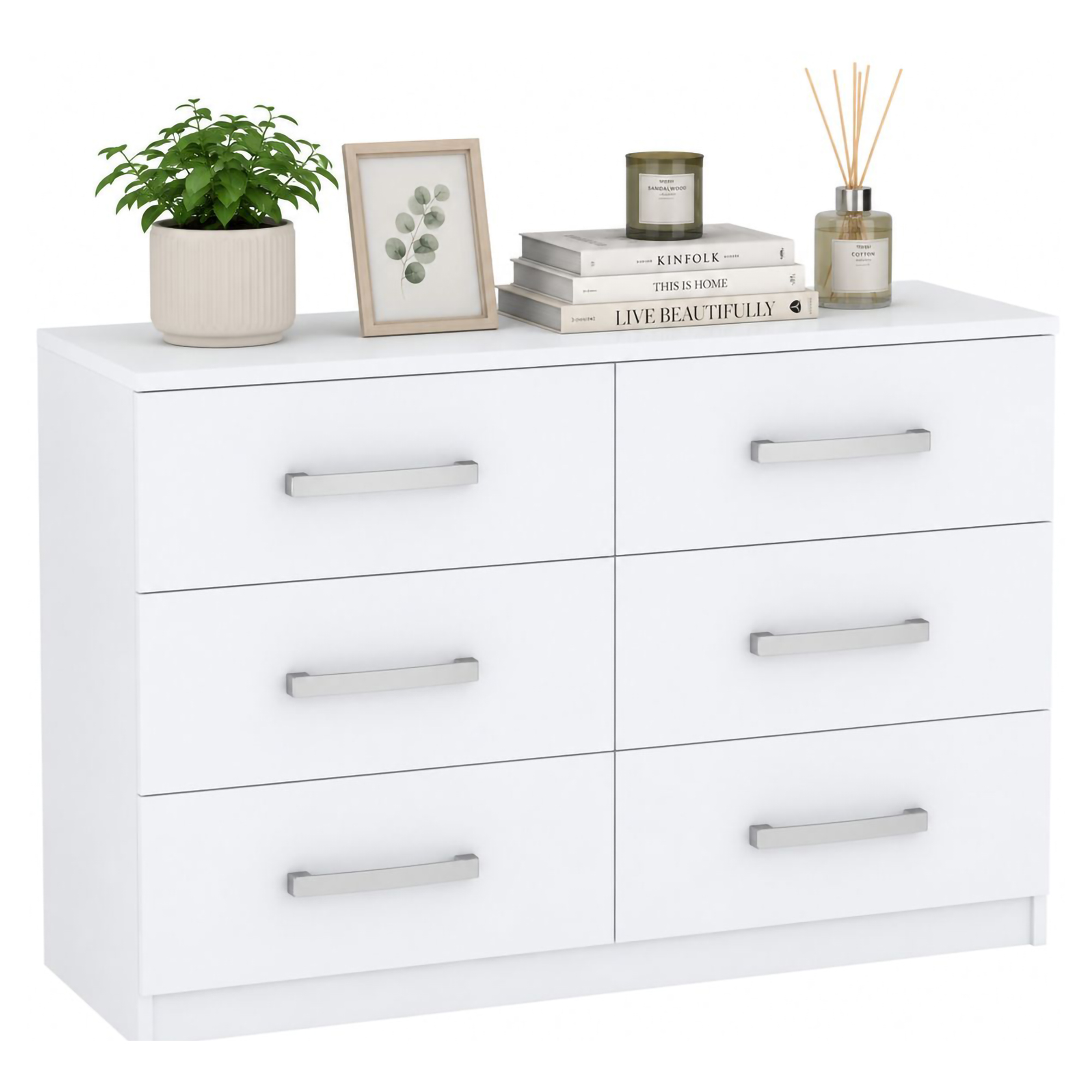 Cassettiera Bianco 6 Cassetti Apertura Scorrevole 112x43x79h cm, Chiusura Scorrevole - Laganaro