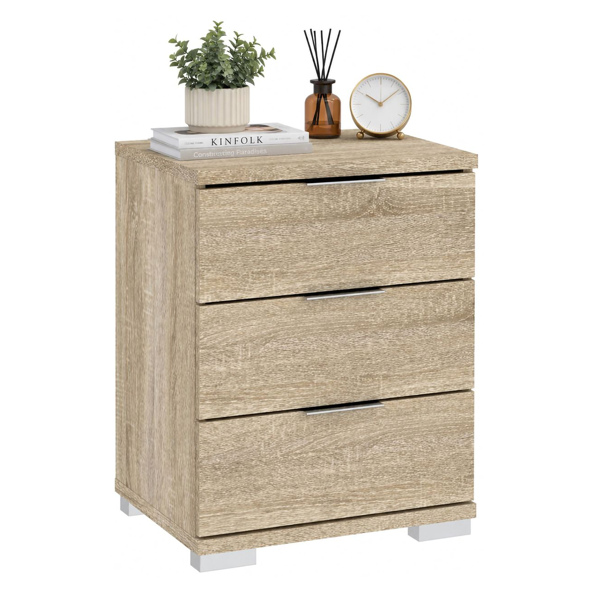 Cassettiera Marrone Rovere 3 Cassetti Apertura Scorrevole 46x42x61h cm, Chiusura Scorrevole - Laharo
