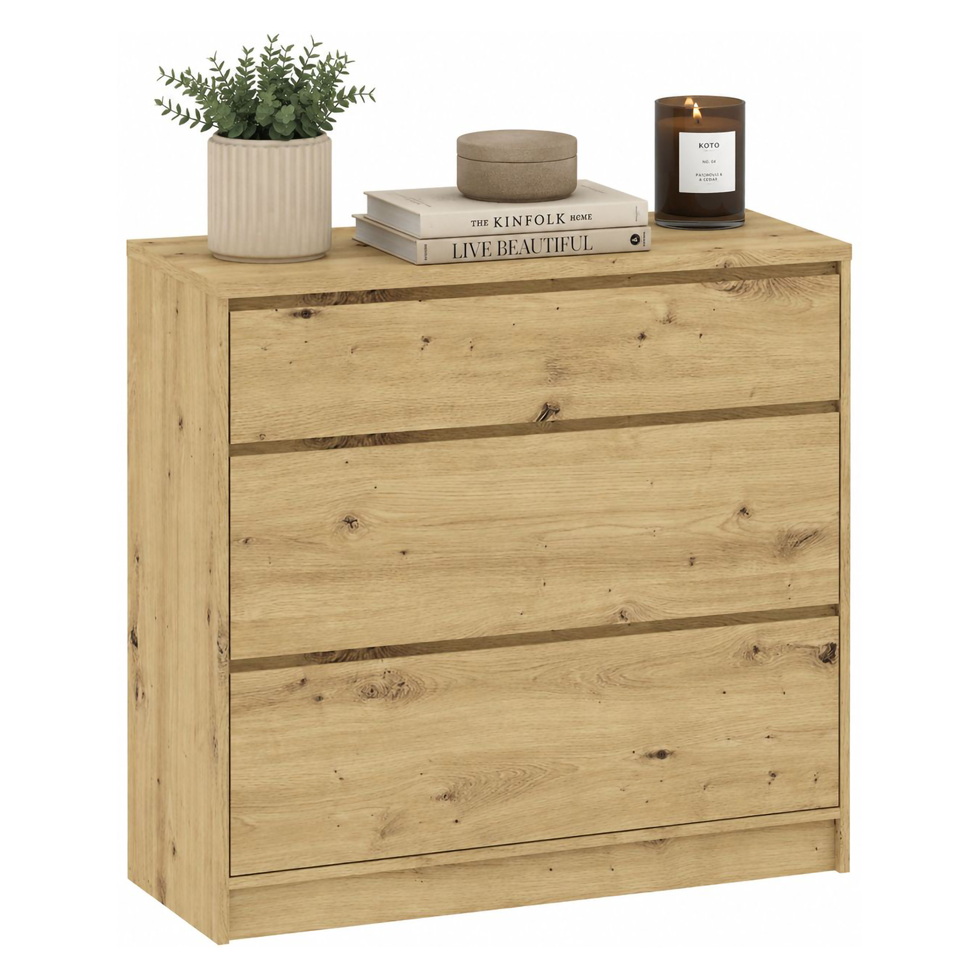 Cassettiera Marrone Rovere 3 Cassetti Apertura Scorrevole 99x40x93h cm, Chiusura Scorrevole - Laleda