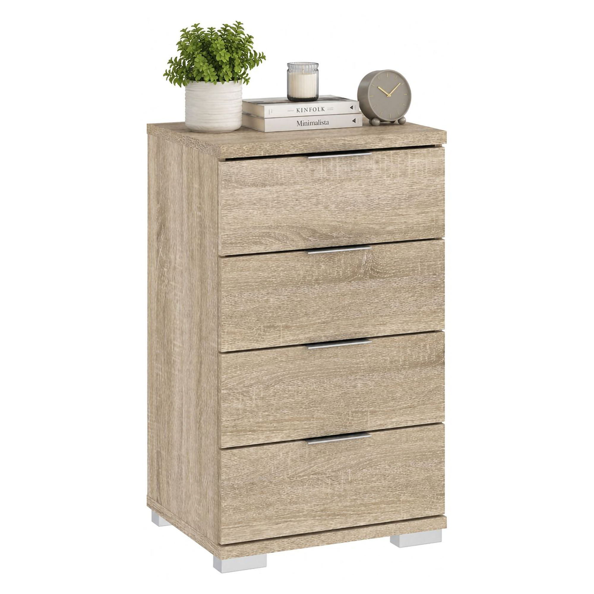Cassettiera Marrone Rovere 4 Cassetti Apertura Scorrevole 46x42x79h cm, Chiusura Scorrevole - Laka