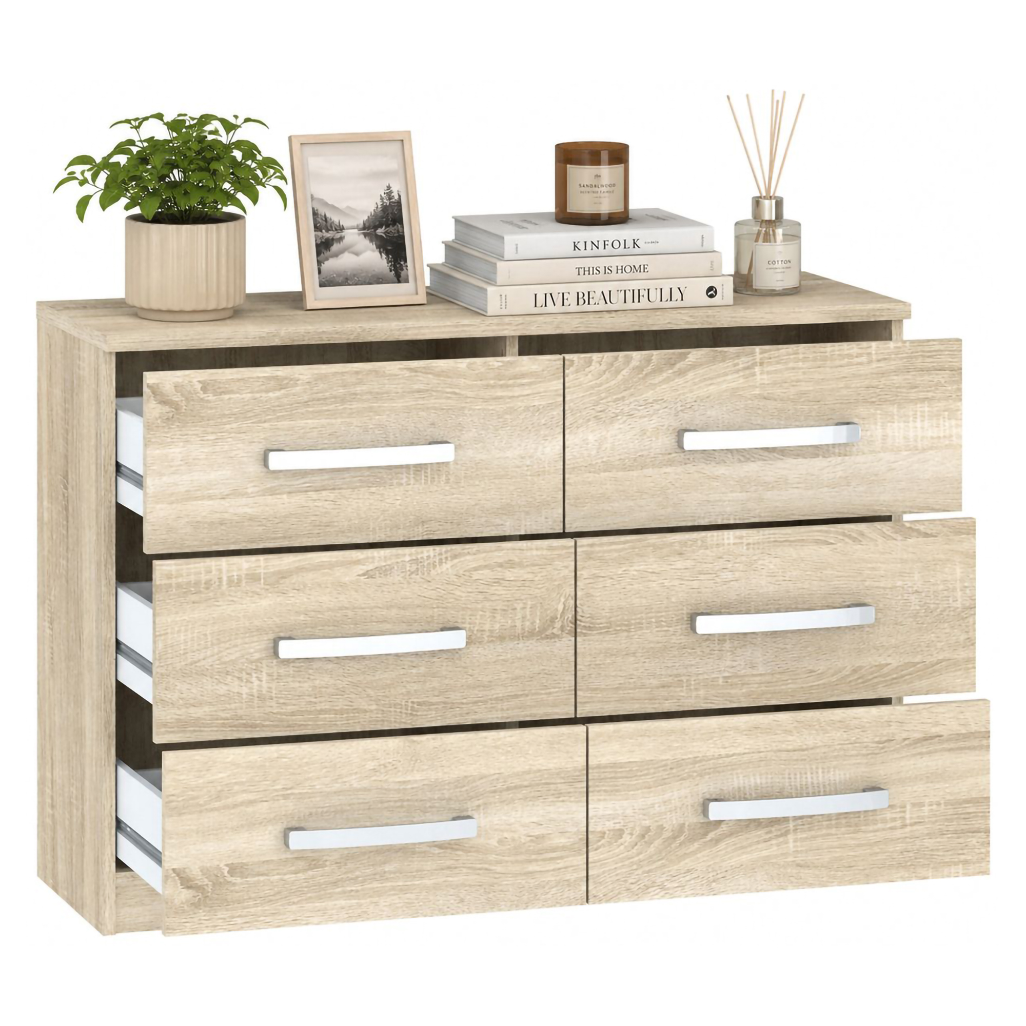 Cassettiera Marrone Rovere 6 Cassetti Apertura Scorrevole 112x43x79h cm, Chiusura Scorrevole - Laganaro