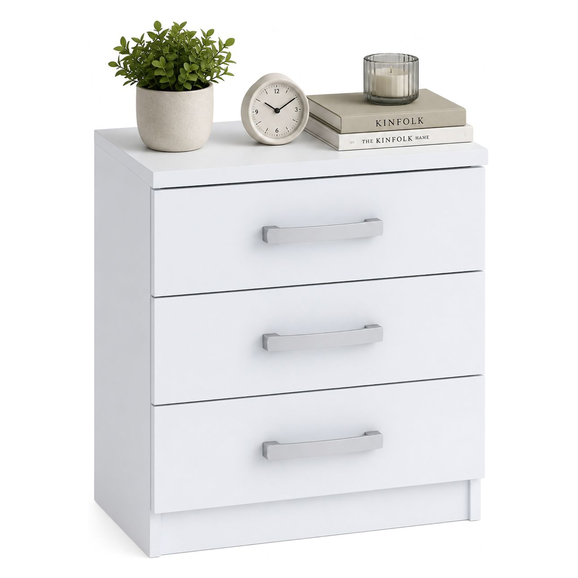 Comodino Bianco 3 Cassetti Apertura Scorrevole 46x43x59h cm, Chiusura Scorrevole - Lebale