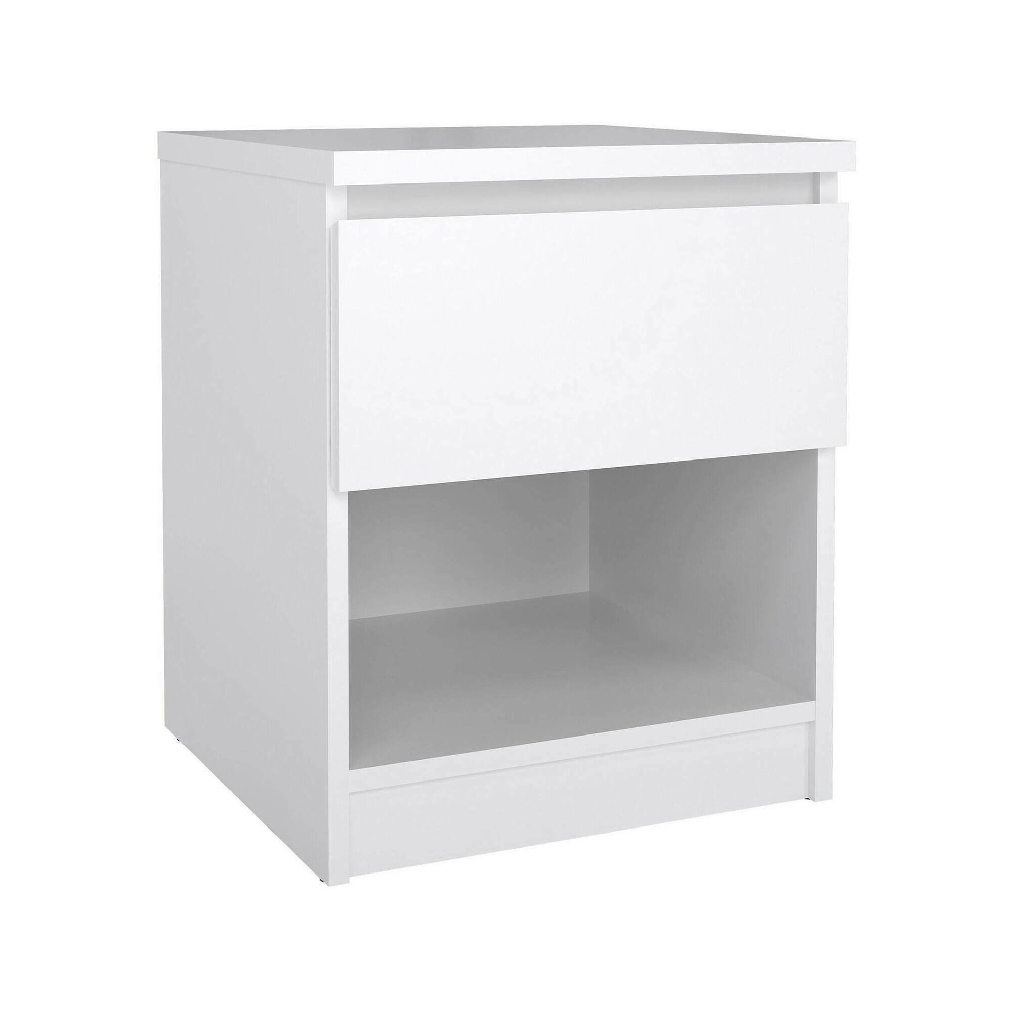 Comodino Bianco Lucido un Cassetto un Ripiano 40x40x50h cm, Apertura Scorrevole - Scolastica