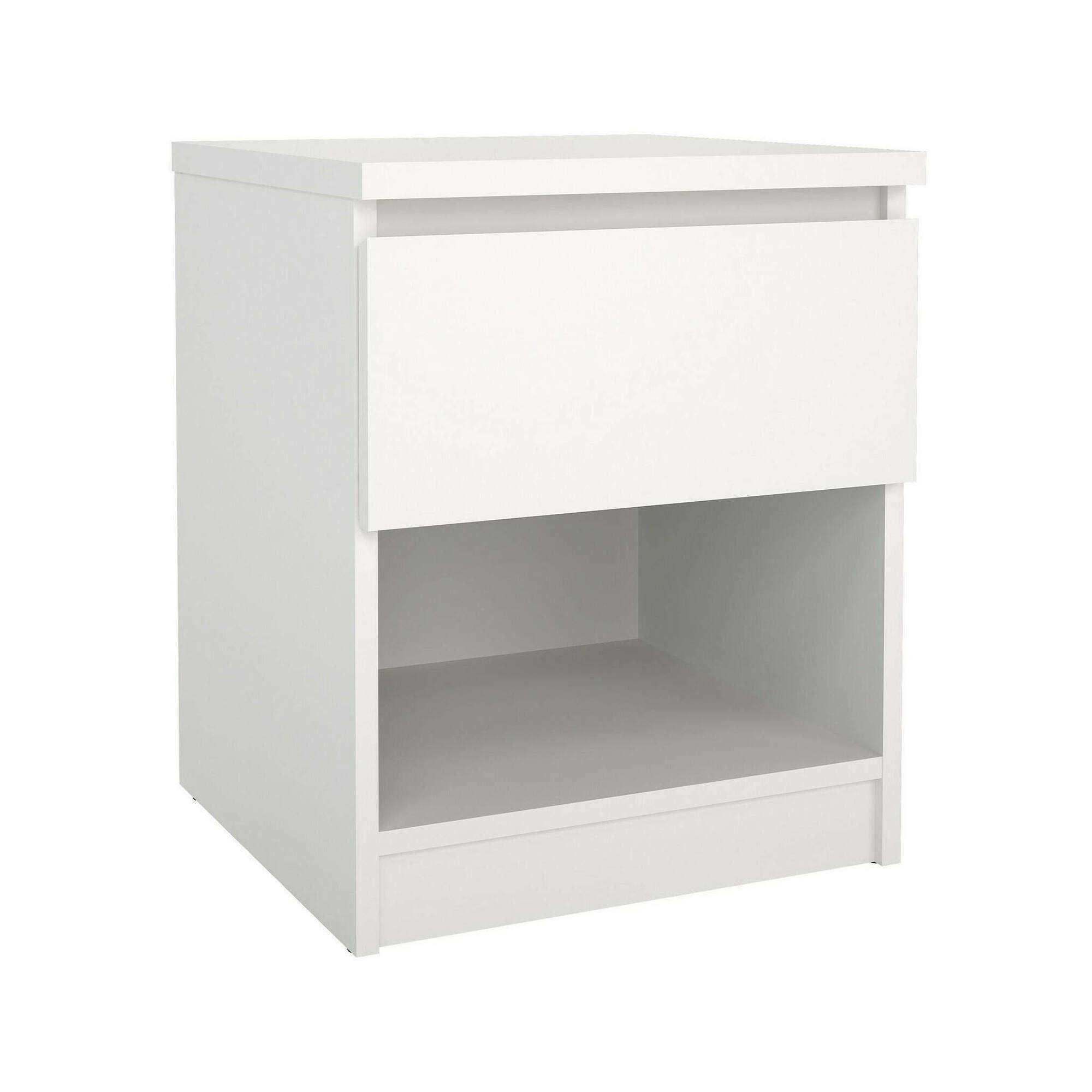 Comodino Bianco Opaco un Cassetto un Ripiano 40x40x50h cm, Apertura Scorrevole - Scolastica