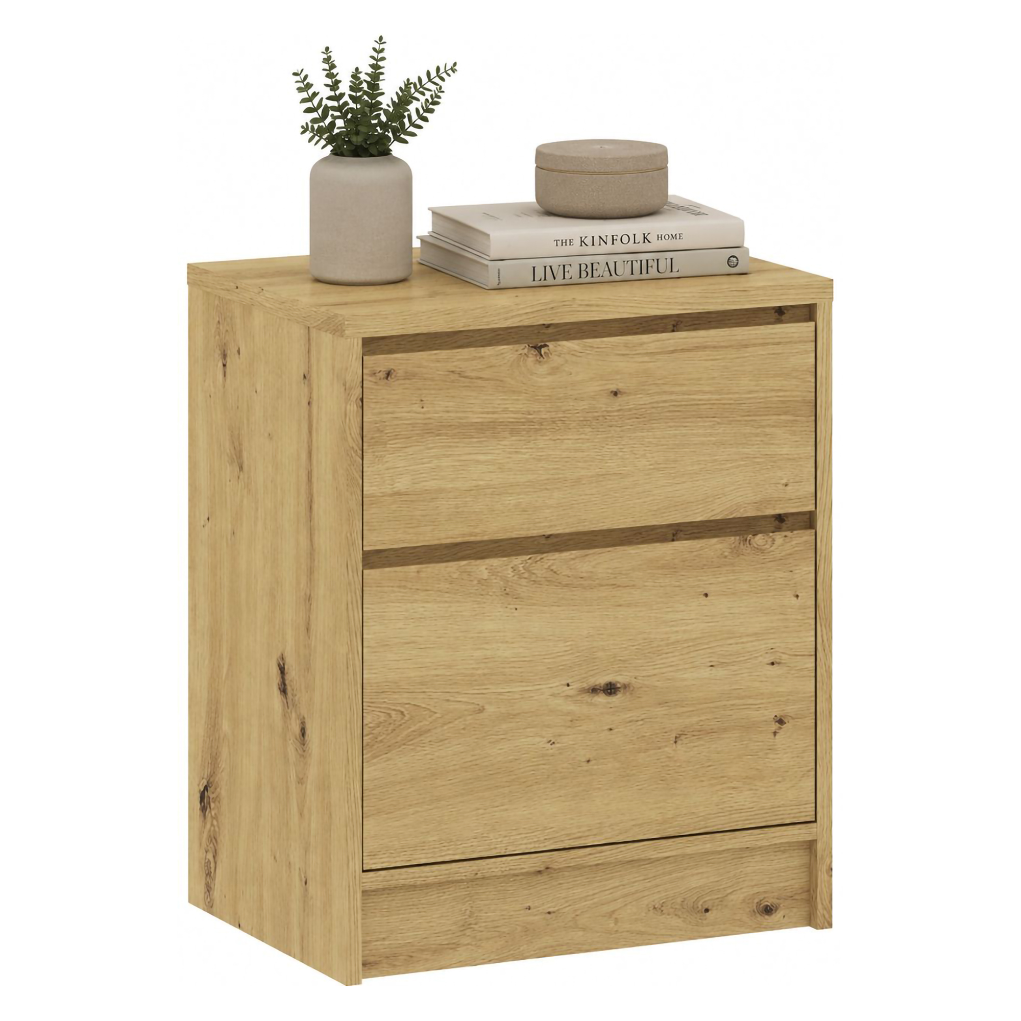Comodino Marrone Rovere 2 Cassetti Apertura Scorrevole 50x40x63h cm, Chiusura Scorrevole - Lelimoni