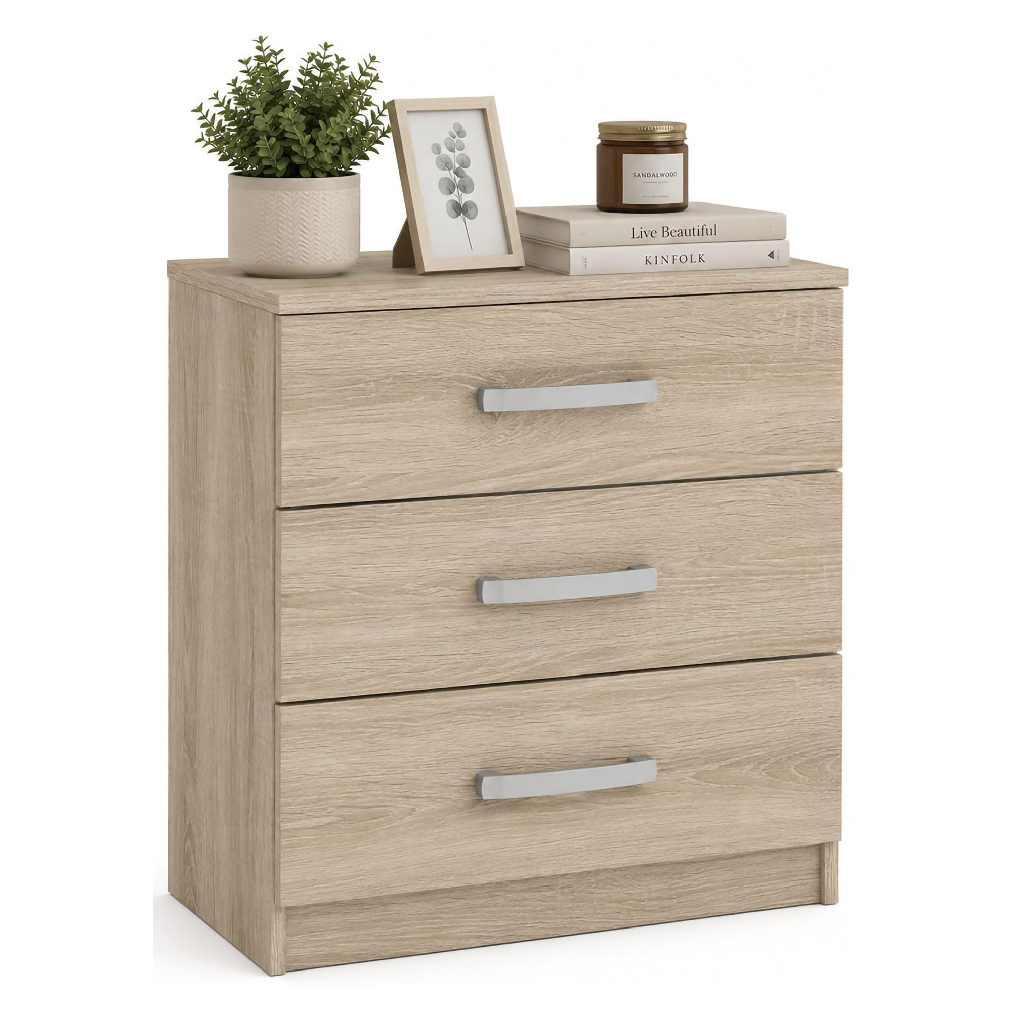 Comodino Marrone Rovere 3 Cassetti Apertura Scorrevole 46x43x59h cm, Chiusura Scorrevole - Lebale