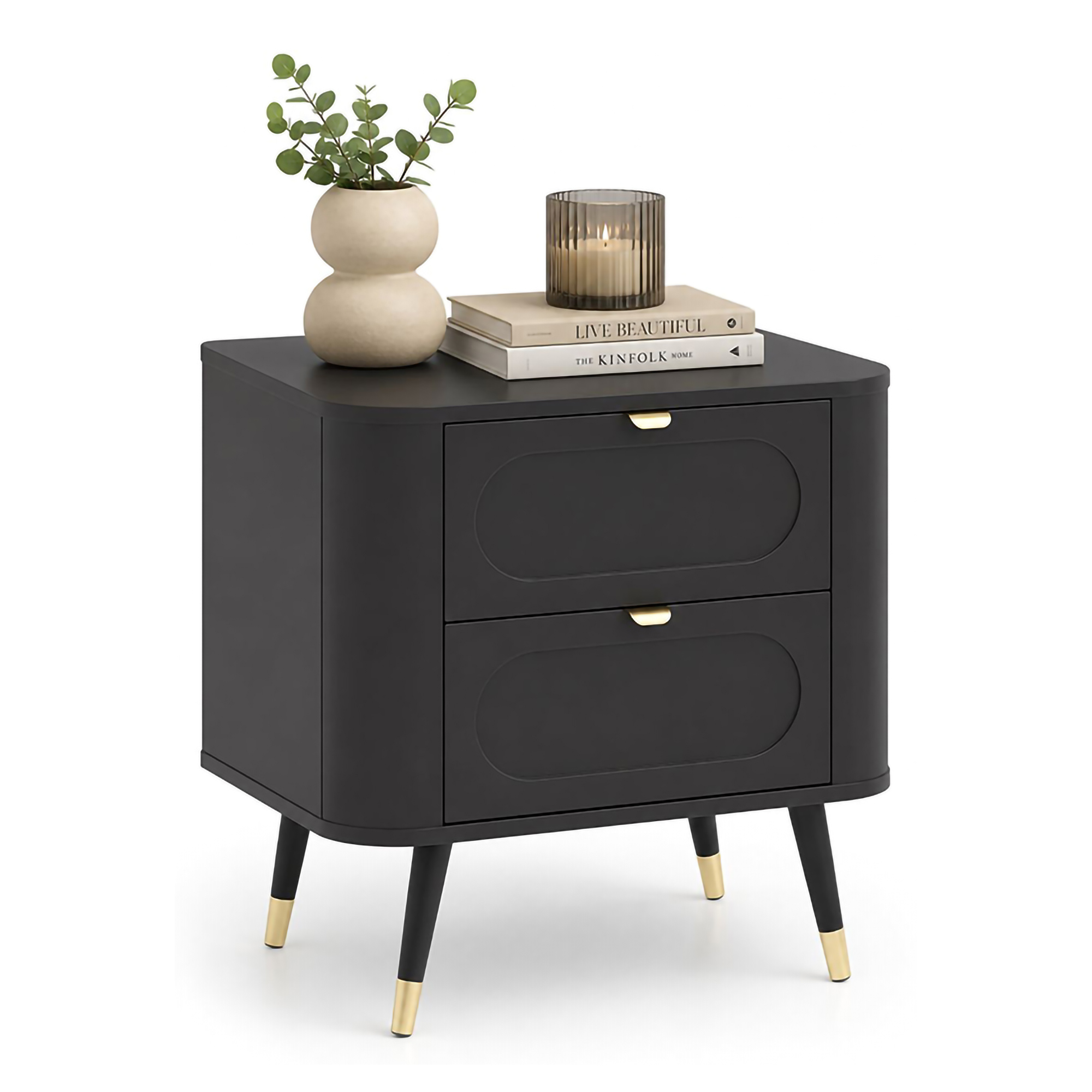 Comodino Nero Antracite 2 Cassetti Apertura Scorrevole 40x59x60h cm, Chiusura Scorrevole - Lemaro