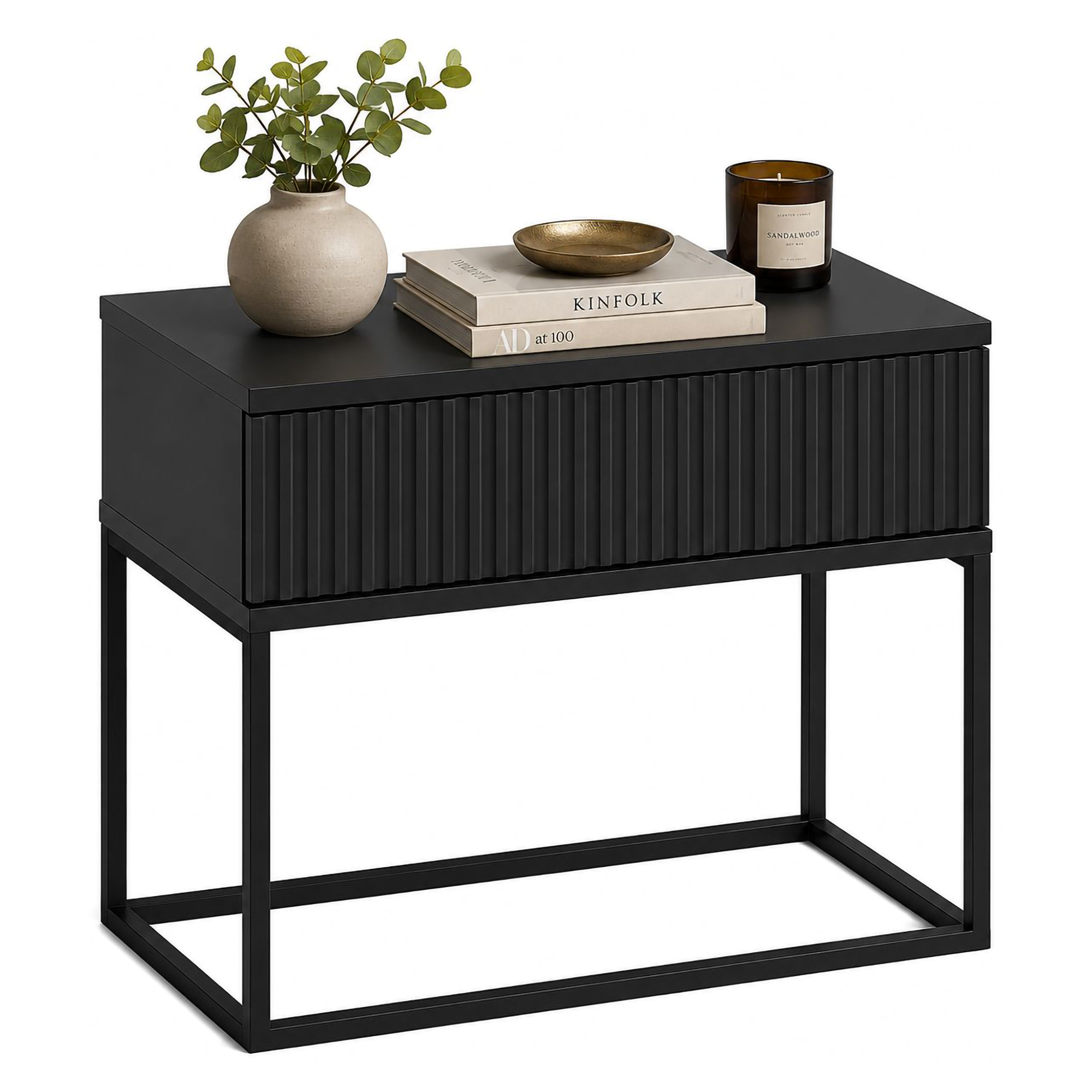 Comodino Nero Antracite un Cassetto Apertura Scorrevole 60x39x52h cm, Chiusura Scorrevole - Leletete