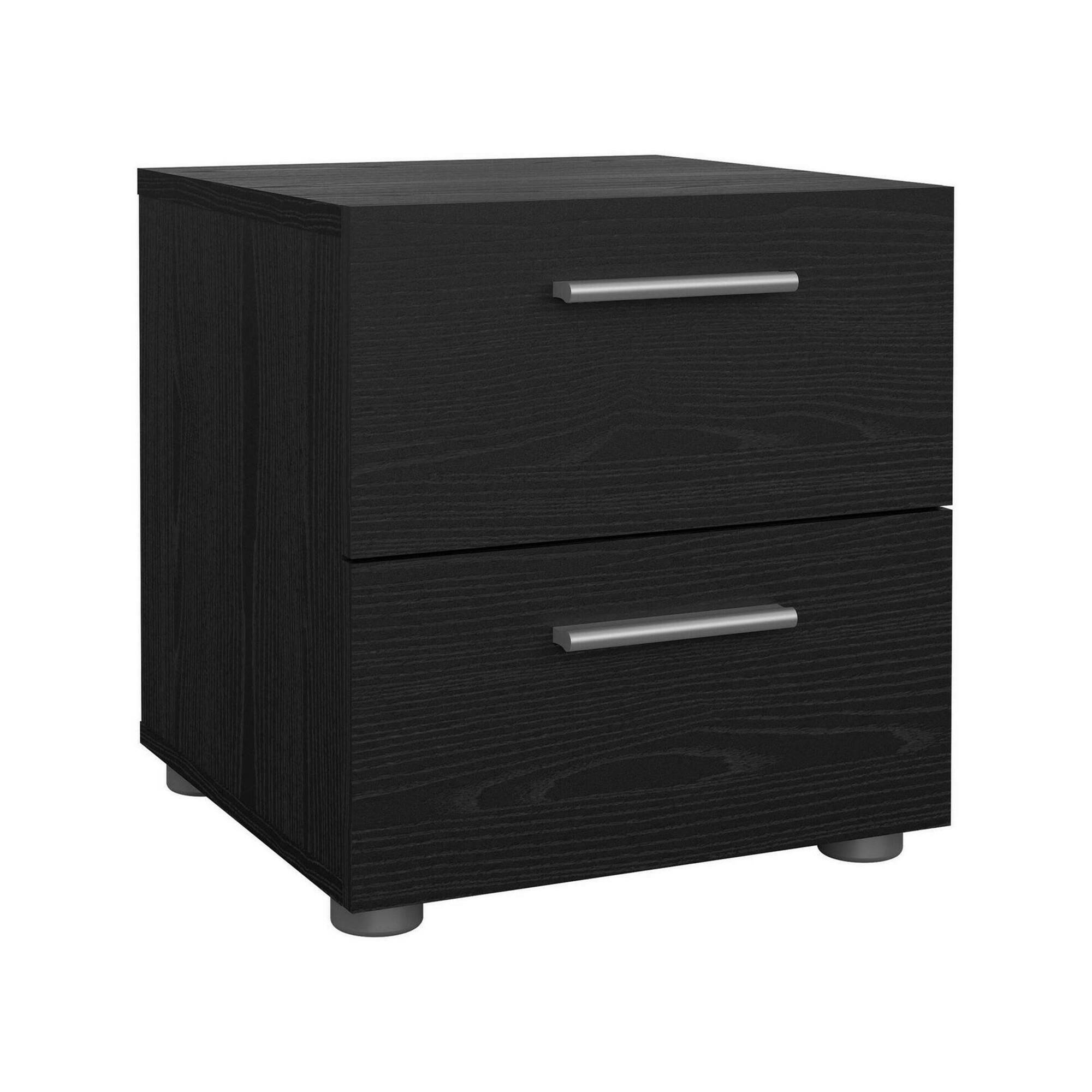 Comodino Nero Effetto Legno 2 Cassetti un Ripiano 40x40x42h cm, Apertura Scorrevole - Apolla