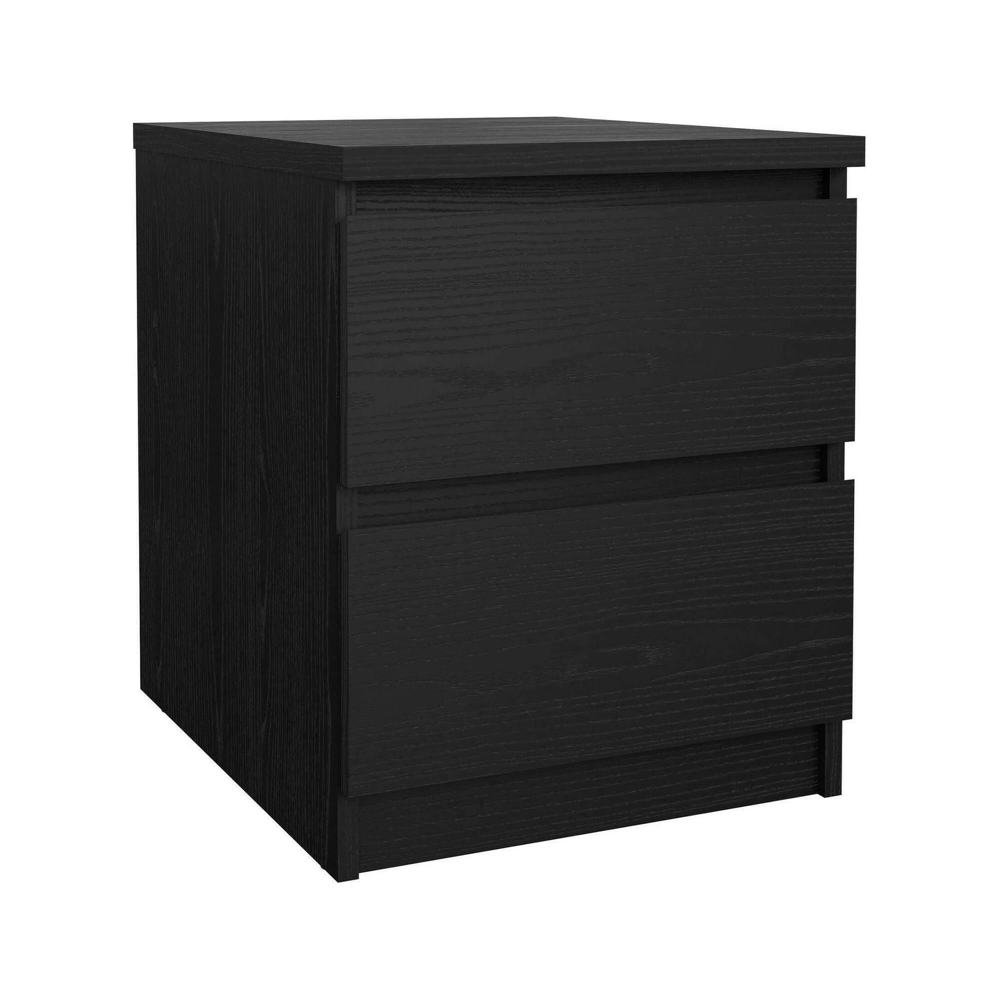 Comodino Nero Effetto Legno 2 Cassetti un Ripiano 50x40x50h cm, Apertura Scorrevole - Azar