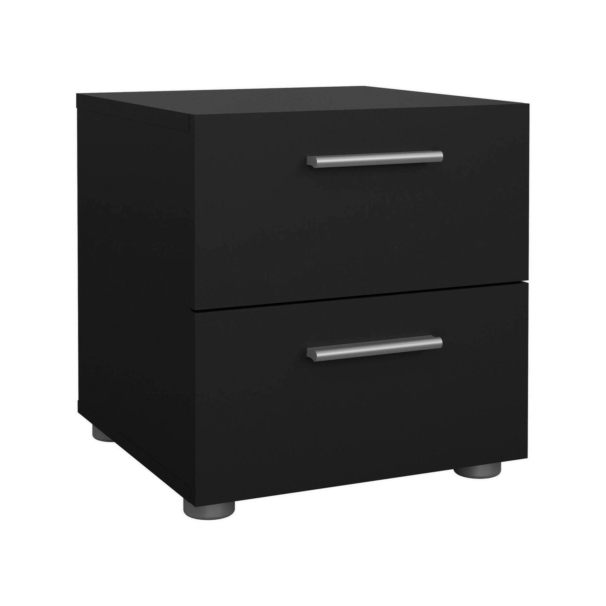 Comodino Nero un Ripiano 2 Cassetti 40x40x42h cm, Apertura Scorrevole - Apolla
