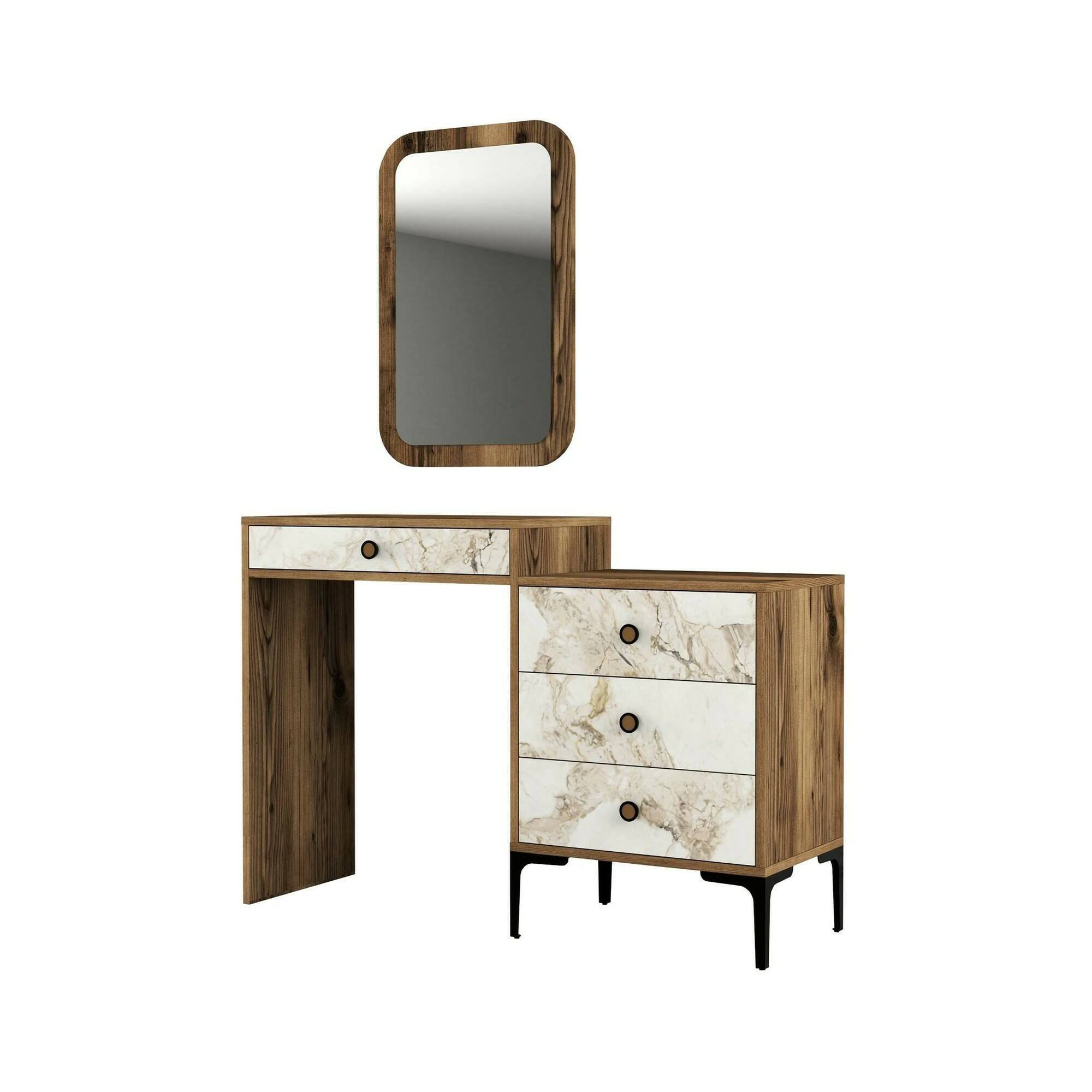 Consolle Marrone Noce Bianco Marmo 2 Ripiani Peso Supportato 25 kg 124x40x85h cm, Materiale Struttura in Plastica - Namtheun