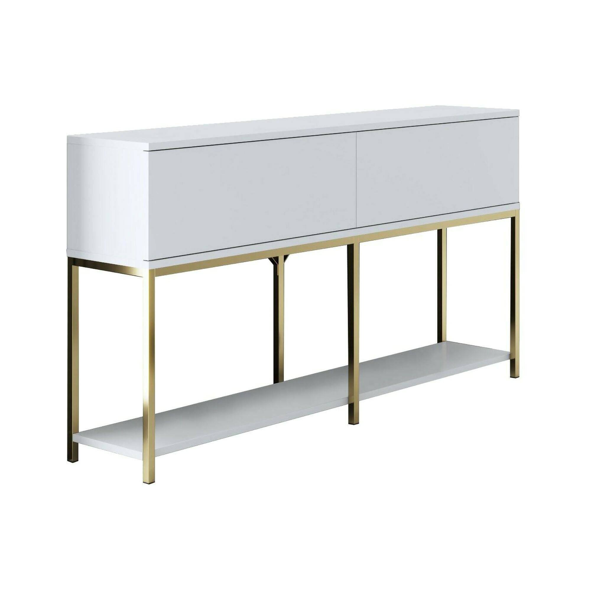 Credenza Altair, Buffet da soggiorno, Madia da salotto, Dispensa moderna da cucina, 150x30h80 cm, Bianco e Oro