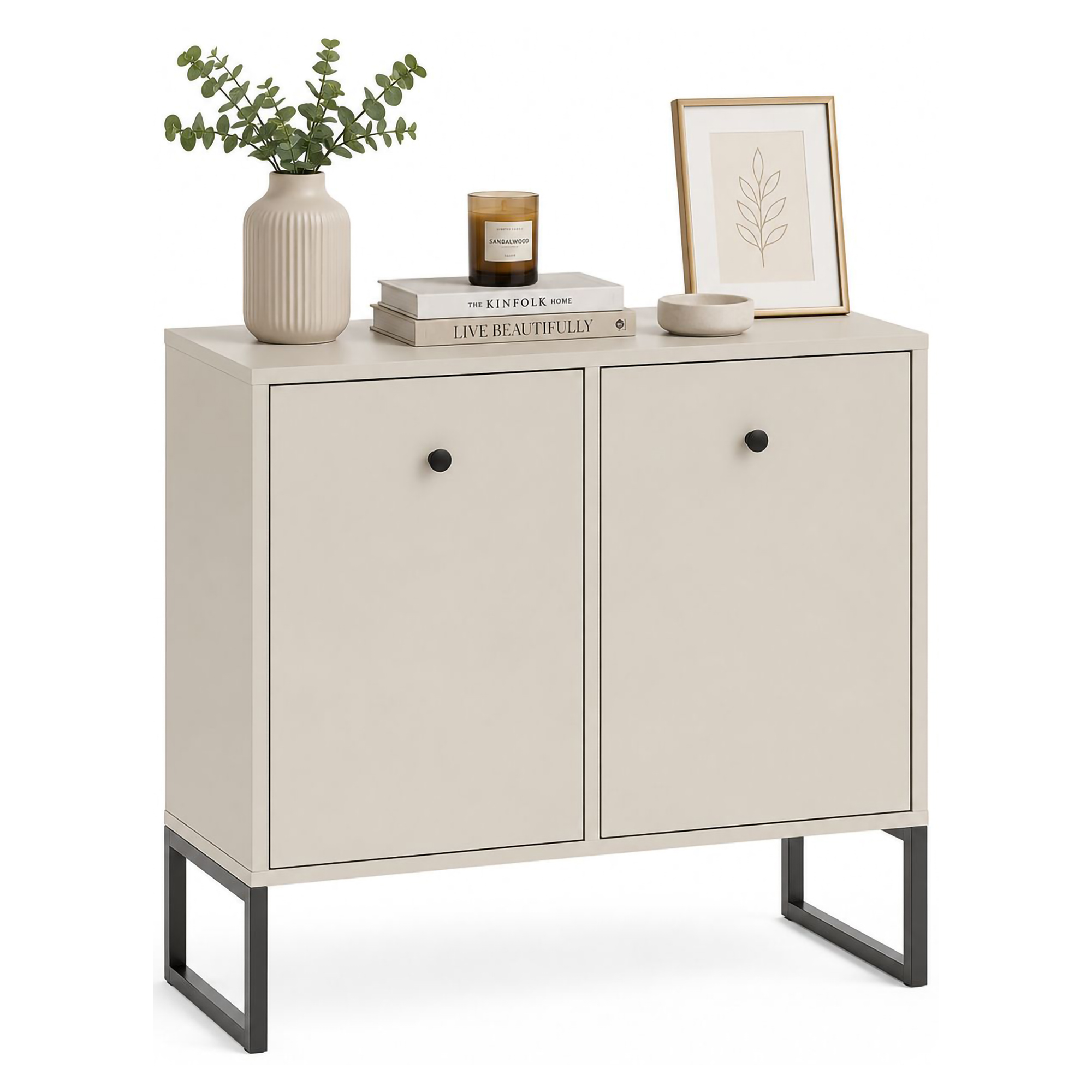 Credenza Beige Cashmere 2 Ripiani 2 Ante 77x33x82h cm, 4 Vani - Leraresi