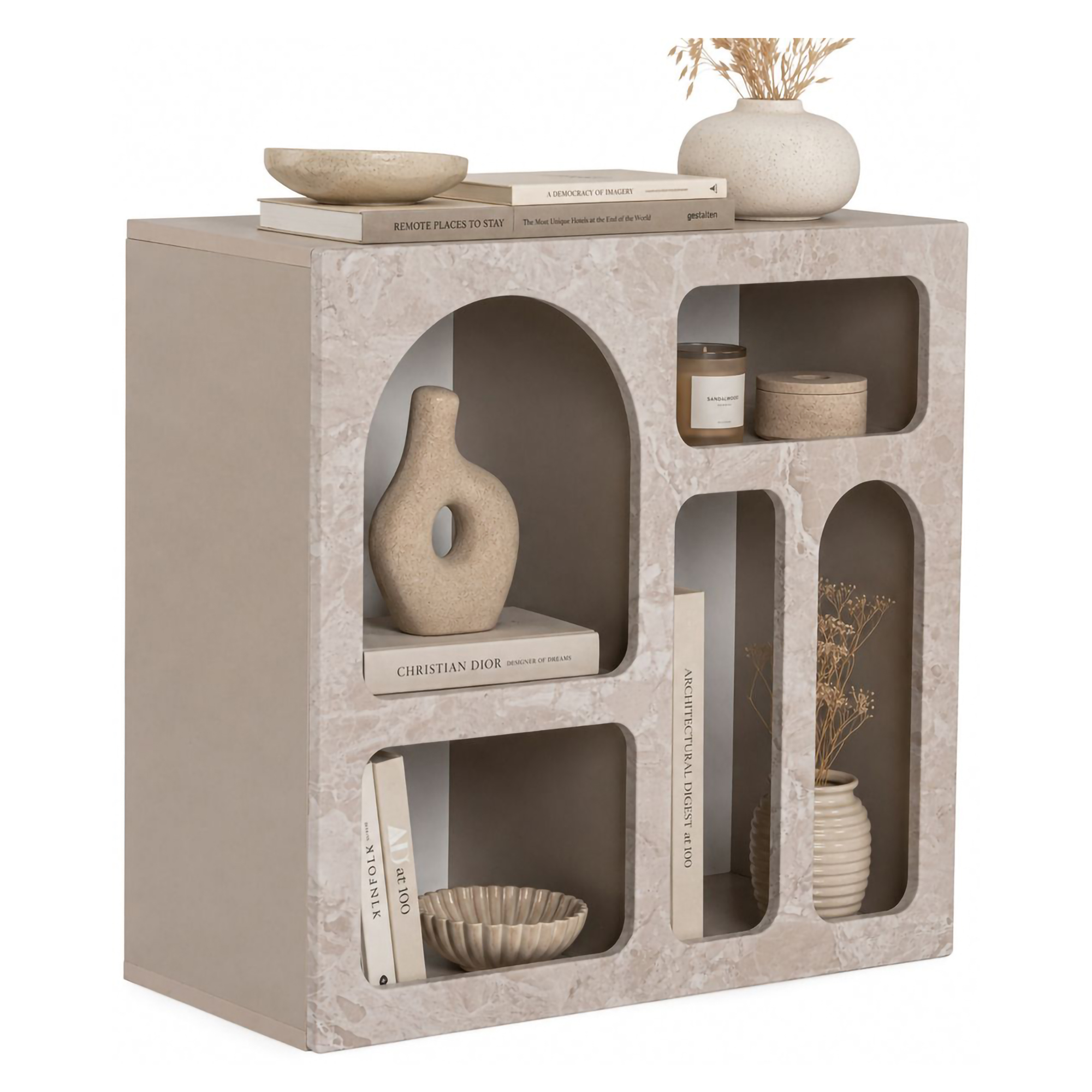 Credenza Beige Marmo 2 Ripiani 2 Vani 80x37x74h cm, Peso Supportato 4 kg - Arsenioet