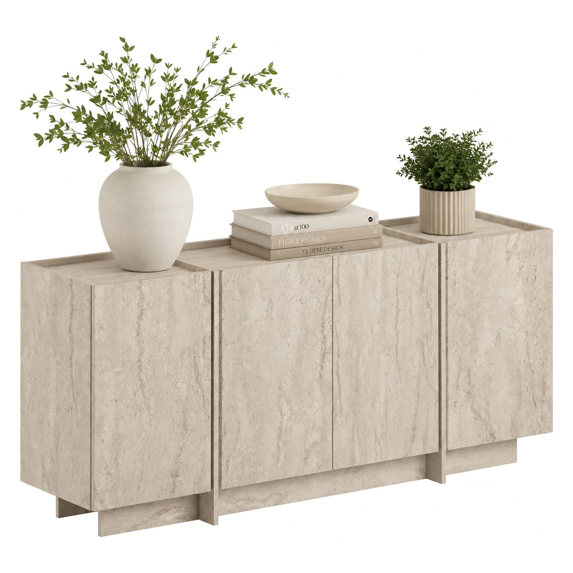 Credenza Beige Marmo 4 Ripiani 4 Ante 180x45x80h cm, 8 Vani - Nolona