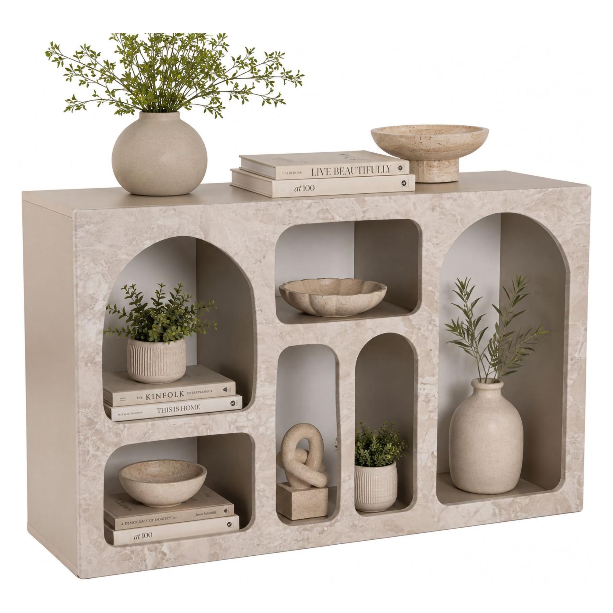 Credenza Beige Marmo 6 Ripiani 6 Vani 120x37x74h cm, Peso Supportato 4 kg - Arsenioiu
