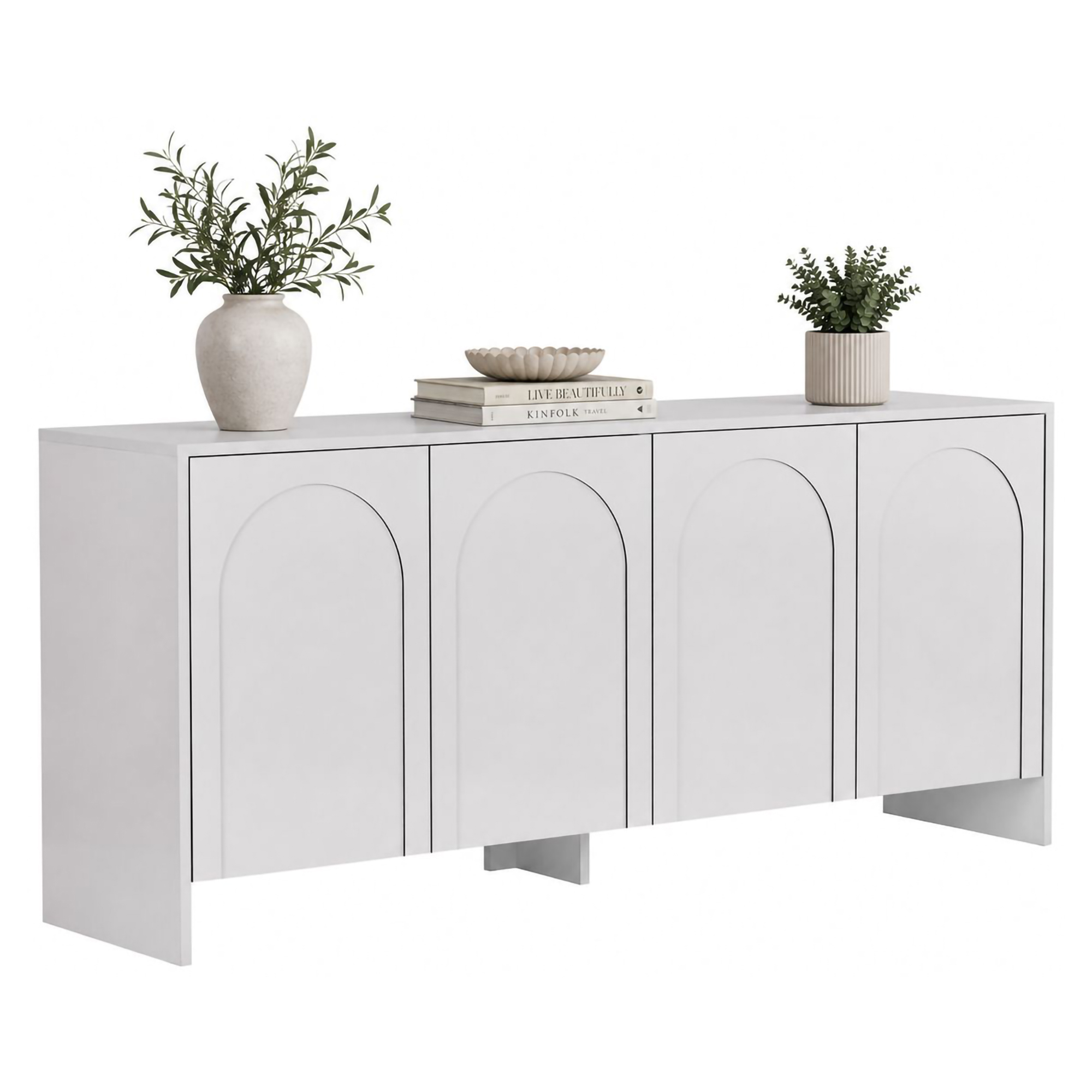 Credenza Bianco 2 Ripiani 4 Ante 180x45x80h cm, 6 Vani - Nomaga