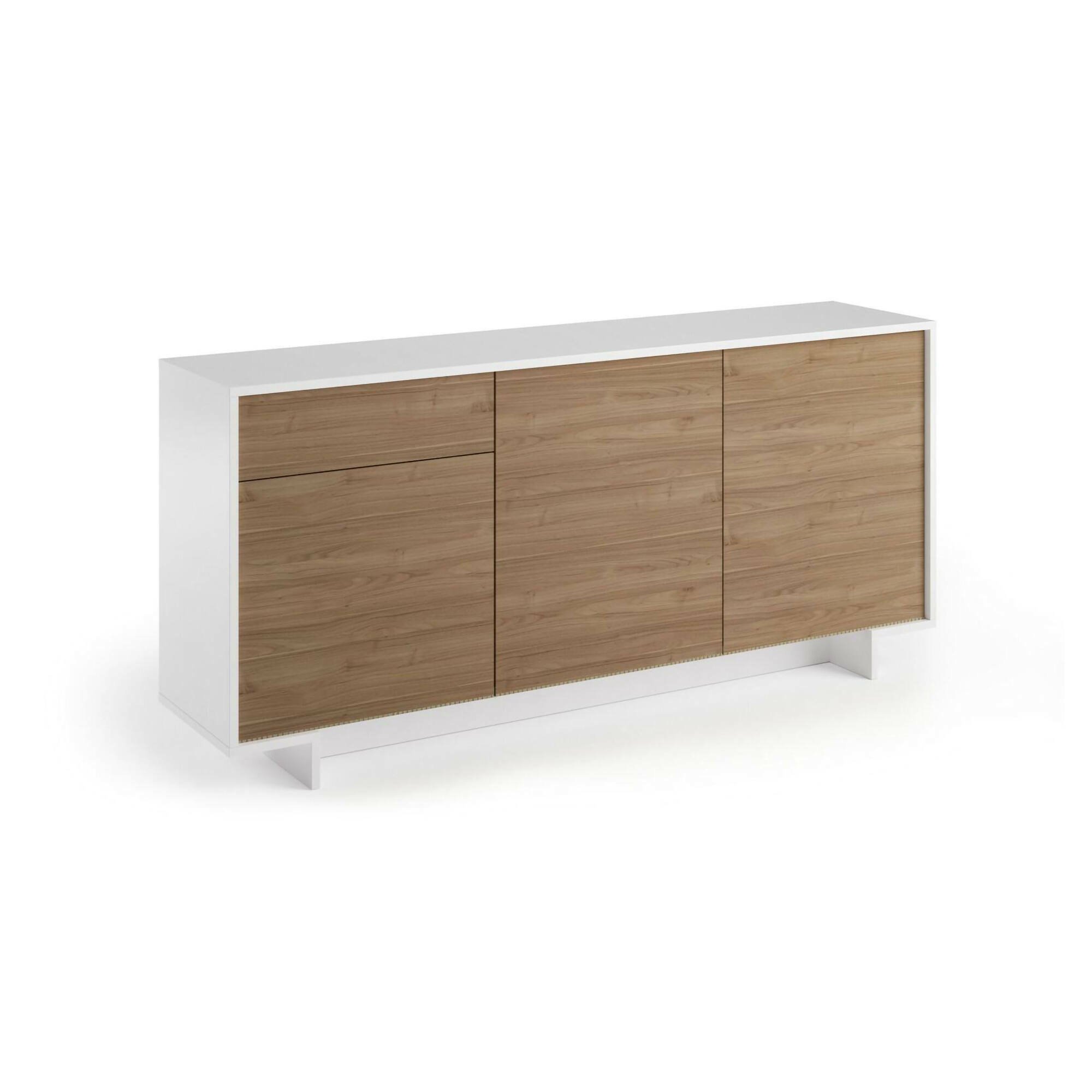 Credenza Bianco Marrone Rovere un Cassetto 2 Ripiani 170x42x78h cm, Apertura Push Pull Made in Italy - Aronne