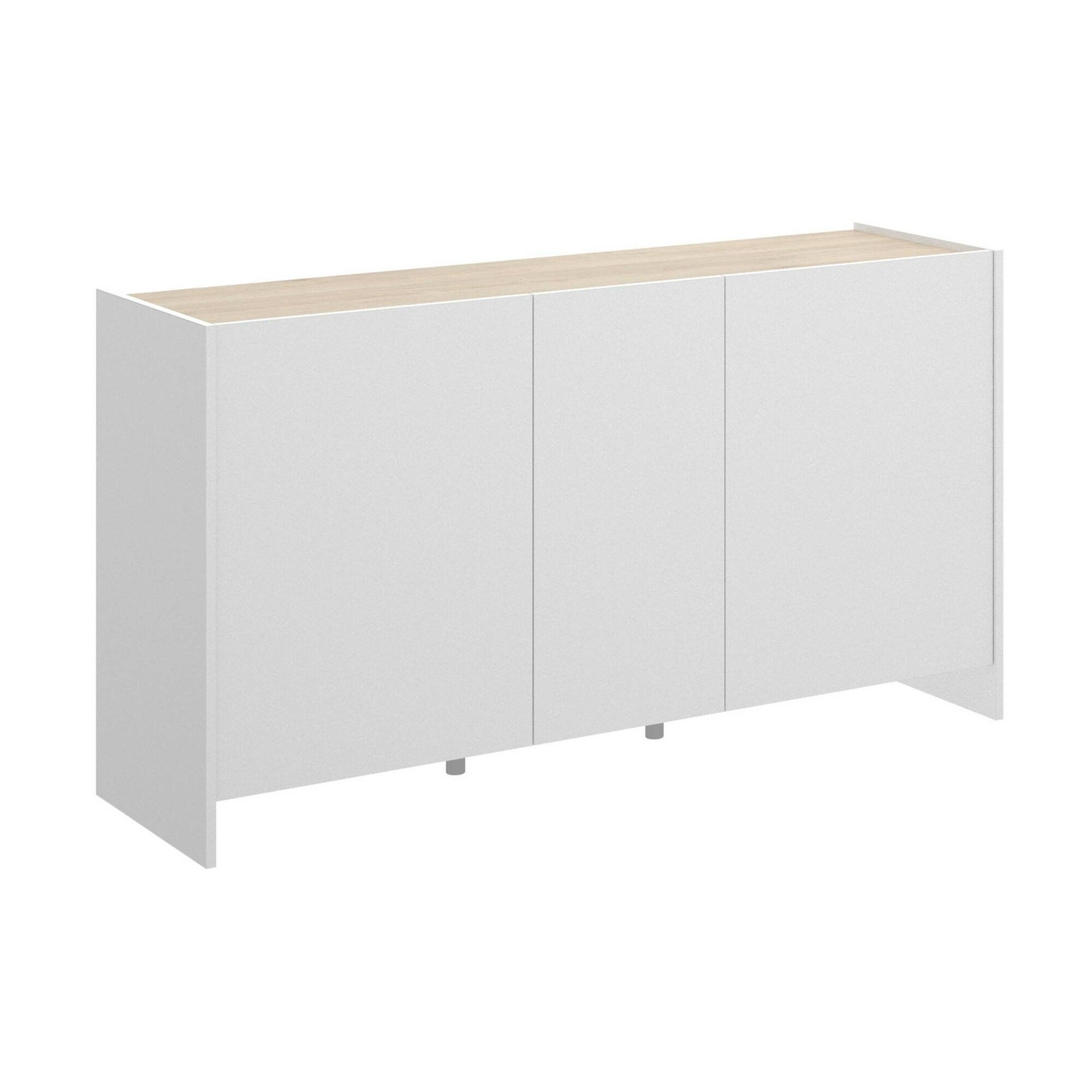 Credenza Calino, Buffet da soggiorno, Madia moderna da salotto a 3 ante, 138x42h76 cm, Bianco e Rovere
