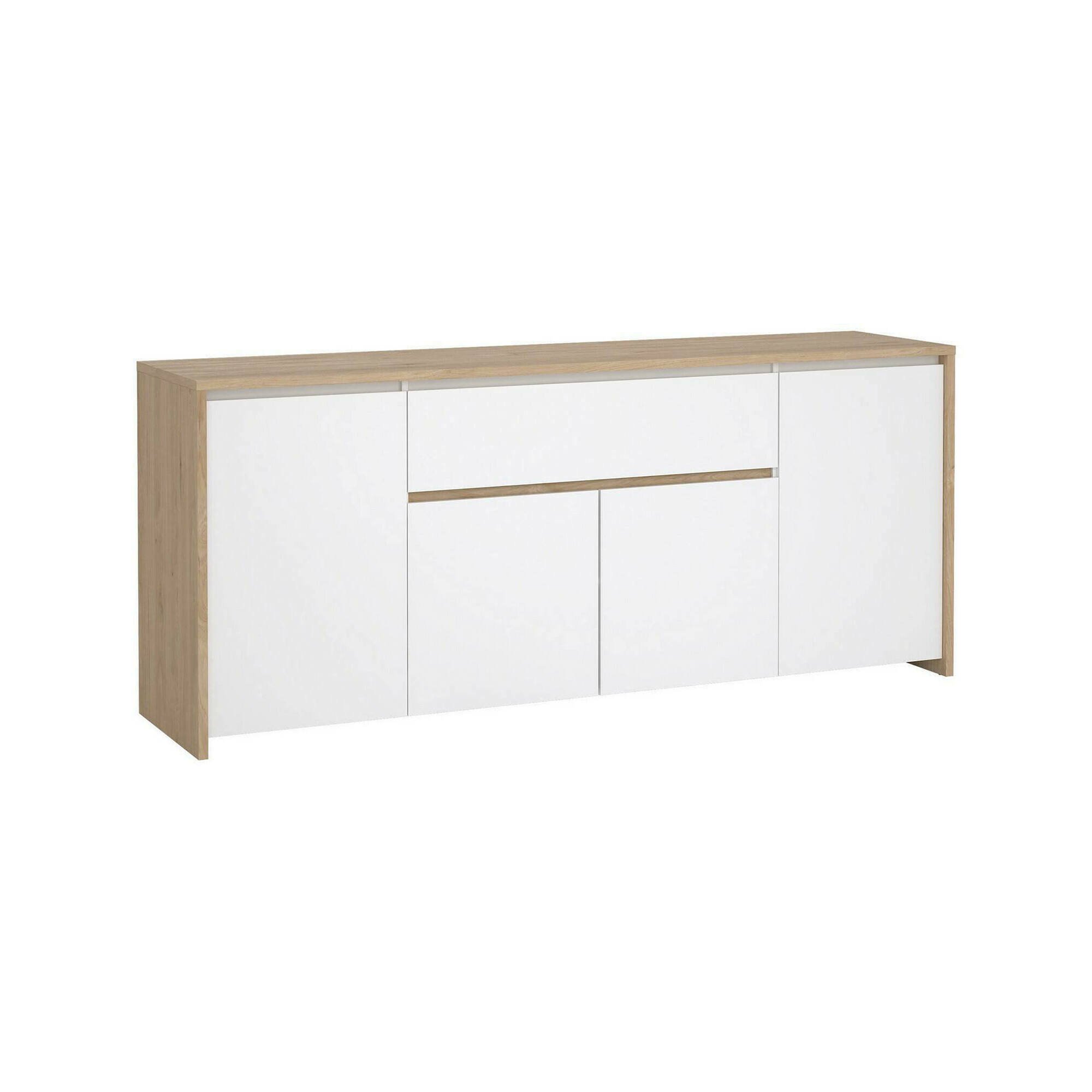Credenza Charlize, Buffet da soggiorno, Madia da salotto, Dispensa da cucina, 197x48 h84 cm, Rovere e Bianco