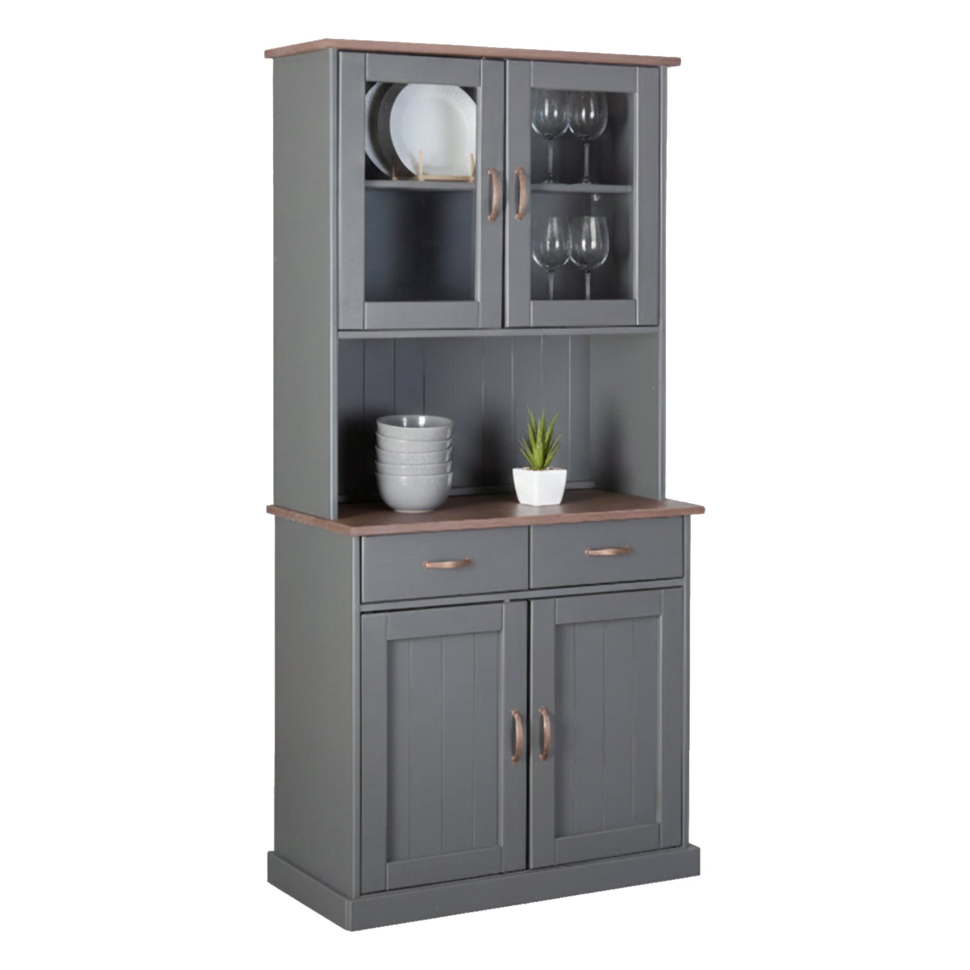 Credenza Grigio 2 Cassetti 2 Ripiani 90x45x190h cm, Apertura Battente - Milzano