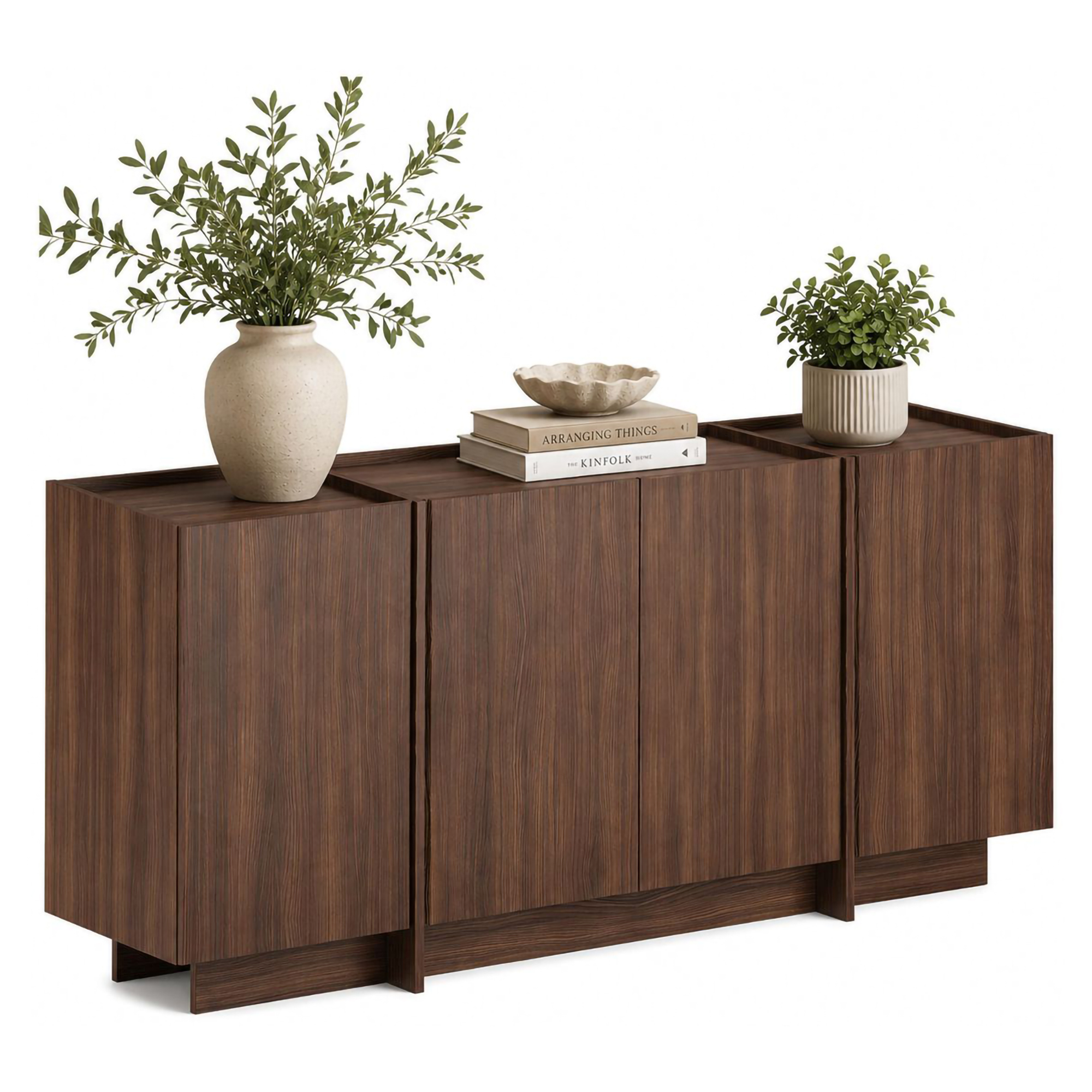 Credenza Marrone Noce 4 Ripiani 4 Ante 180x45x80h cm, 8 Vani - Nolova
