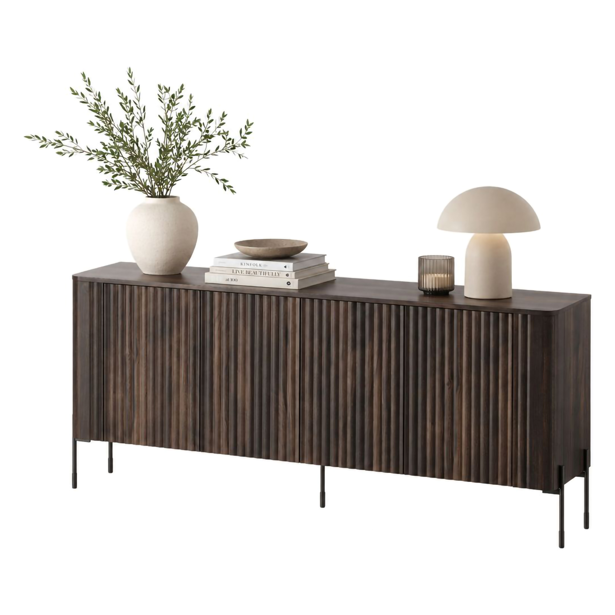 Credenza Marrone Noce 4 Ripiani Apertura Battente 190x40x80h cm, 4 Ante - Laion