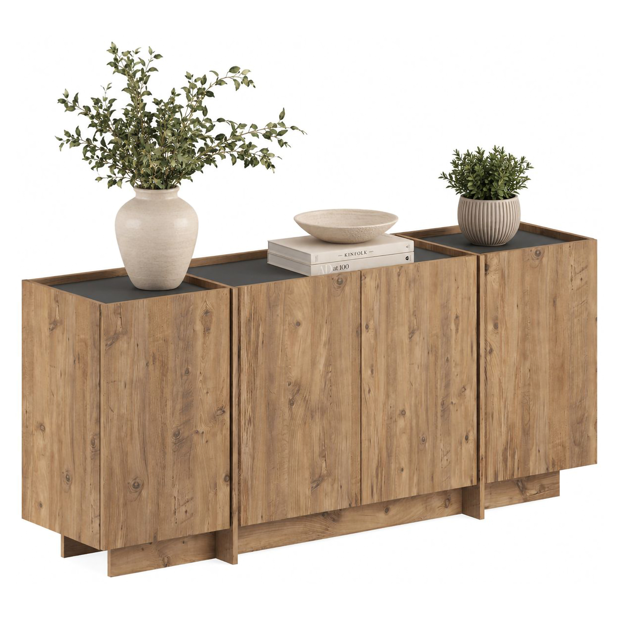 Credenza Marrone Rovere 4 Ripiani 4 Ante 180x45x80h cm, 8 Vani - Nolova